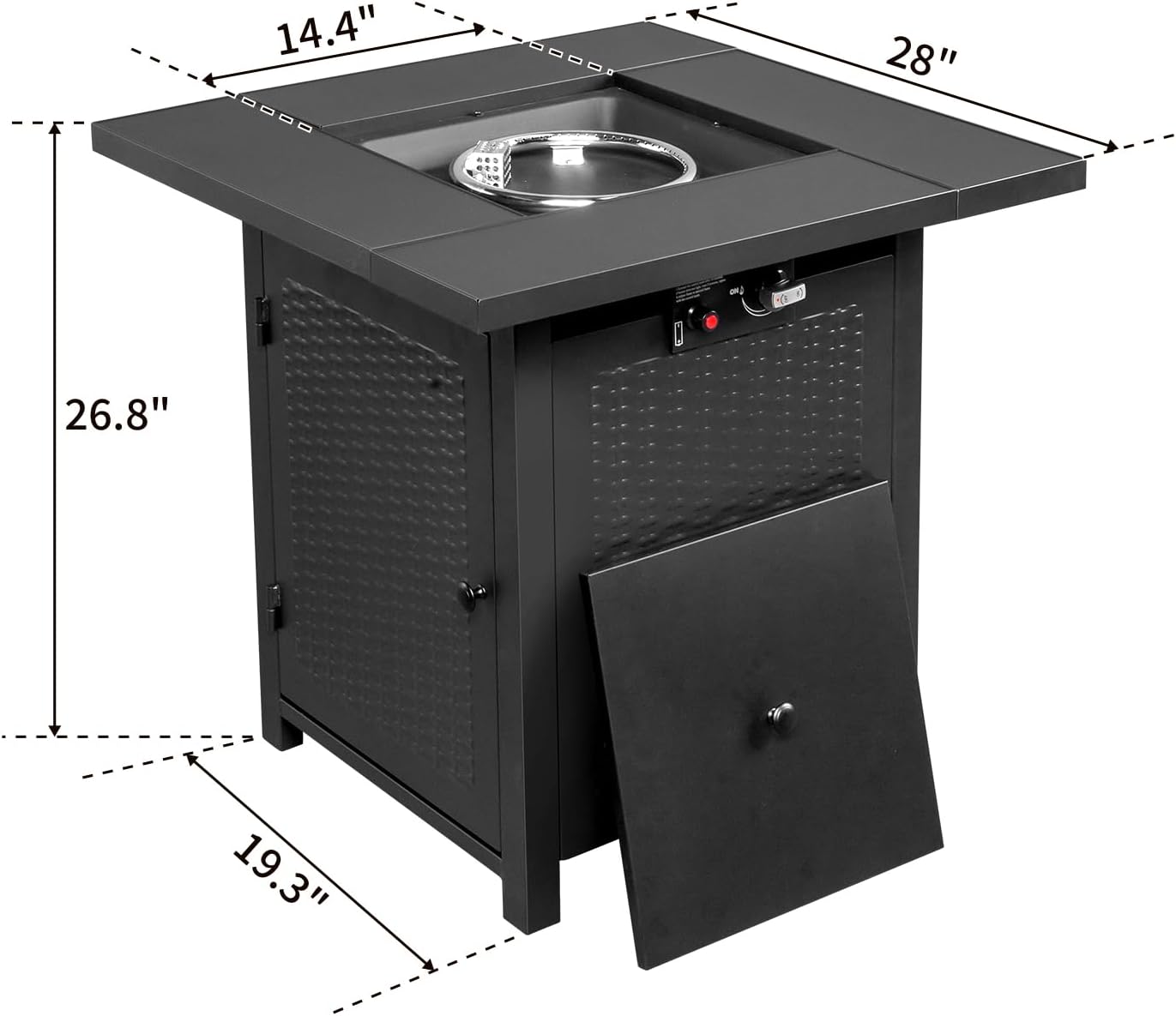 28-Inch Fire Table，50000 BTU Gas Firepit with Volcanic Stone Black