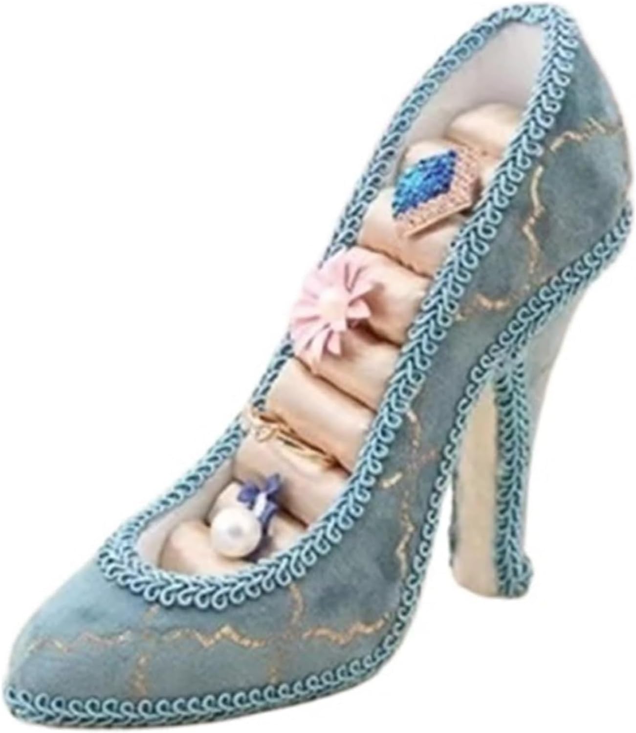 Jewelry Storage Box,Jewelry Holder,Vintage Jewelry Organizer Stand - Blue Double-Deck Metal Earrings Rack Jewelry Display Stand for Girls and Women - 5.12 Inch