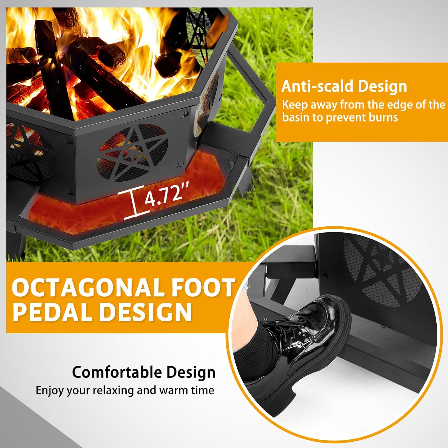 43'' Outdoor Fire Pit with Circular Foot Pedal 4 Baffles for Ventilation Holes Portable Smokeless Fireplaces Poker and Round Wood Burning Fire Pits for Outside BBQ Patio Yard Garden Metal Black