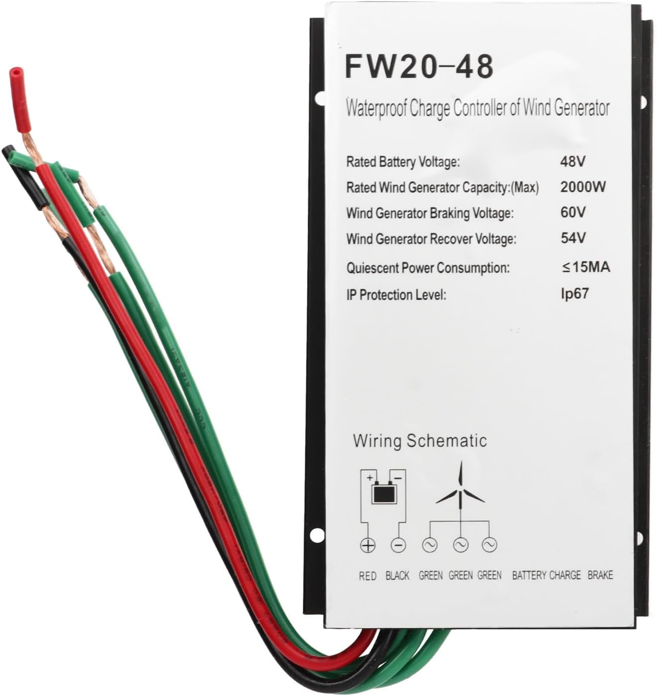 Wind Controller, 48V 2000W Wind Turbine Regulator with PWM Auto Identification, Aluminum Alloy Wind Generator Controller, Wind Power Charge Controller for System Managemen