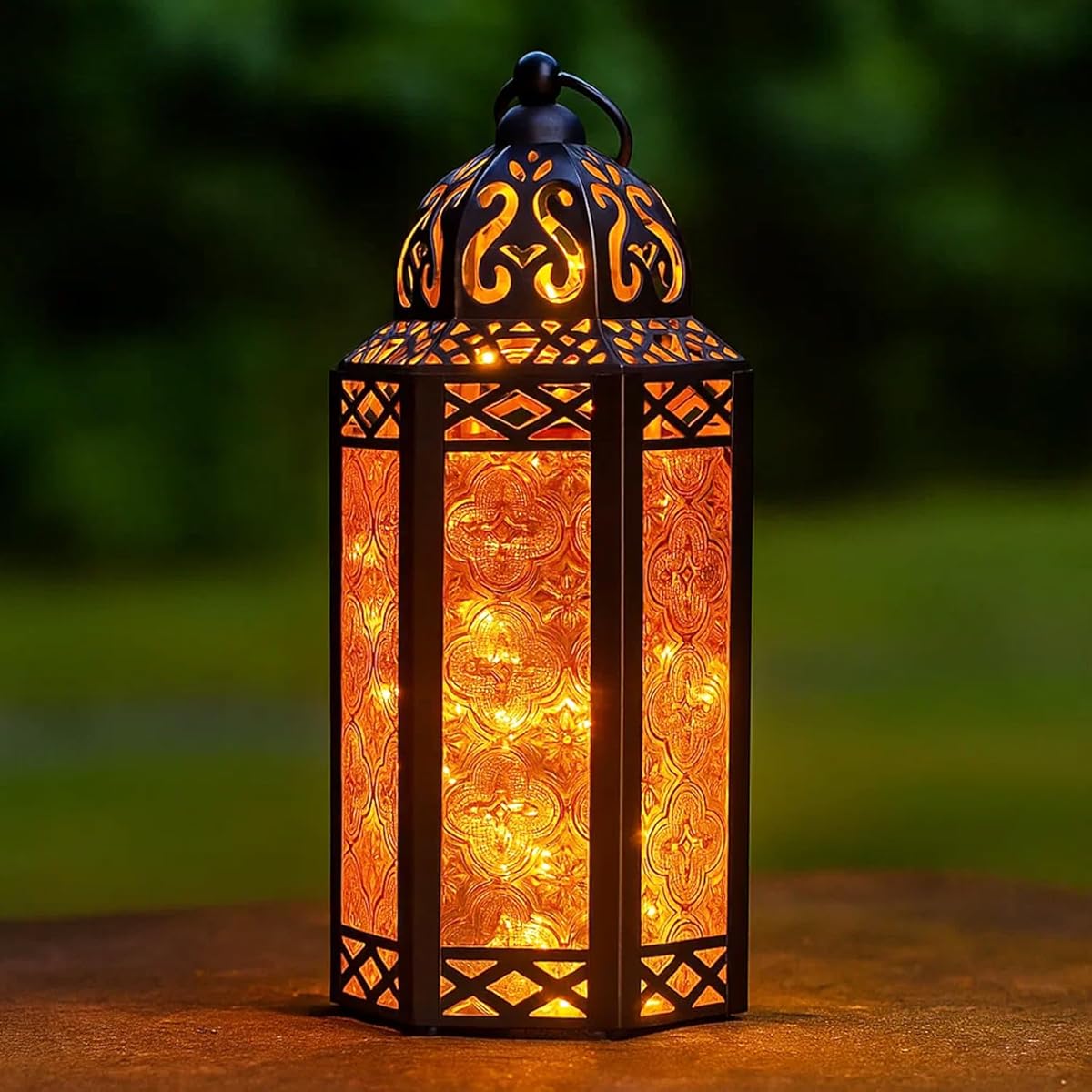 VELA LANTERNS Halloween 12pk Metal Moroccan Decorative LED Fairy Lights Candle Lantern Holders for Indoor Home Fantasy Decor, Table Centerpieces, Outdoor Patio or Porch, Weddings, Amber, Medium