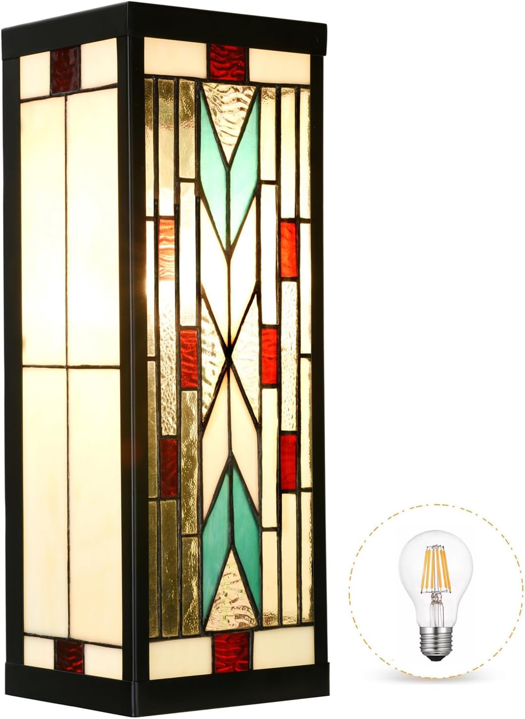 WL0004 Tiffany Style Rectangular Outdoor Wall Lights Stained Glass Corridor Wall Lamp Vintage Outdoor Balcony Aisle Hallway Wall Sconce Lighting,6