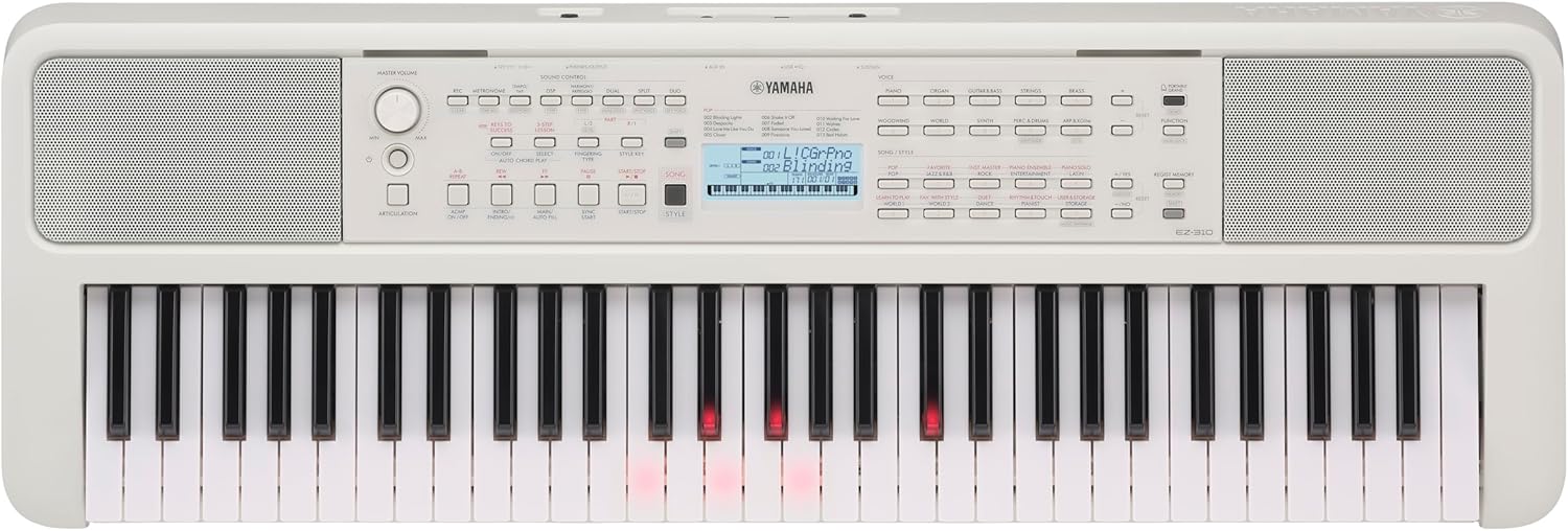 Yamaha 61-Key Portable Keyboard with Lighted Keys for Easy Learning, Music Rest, and Power Adapter EZ310