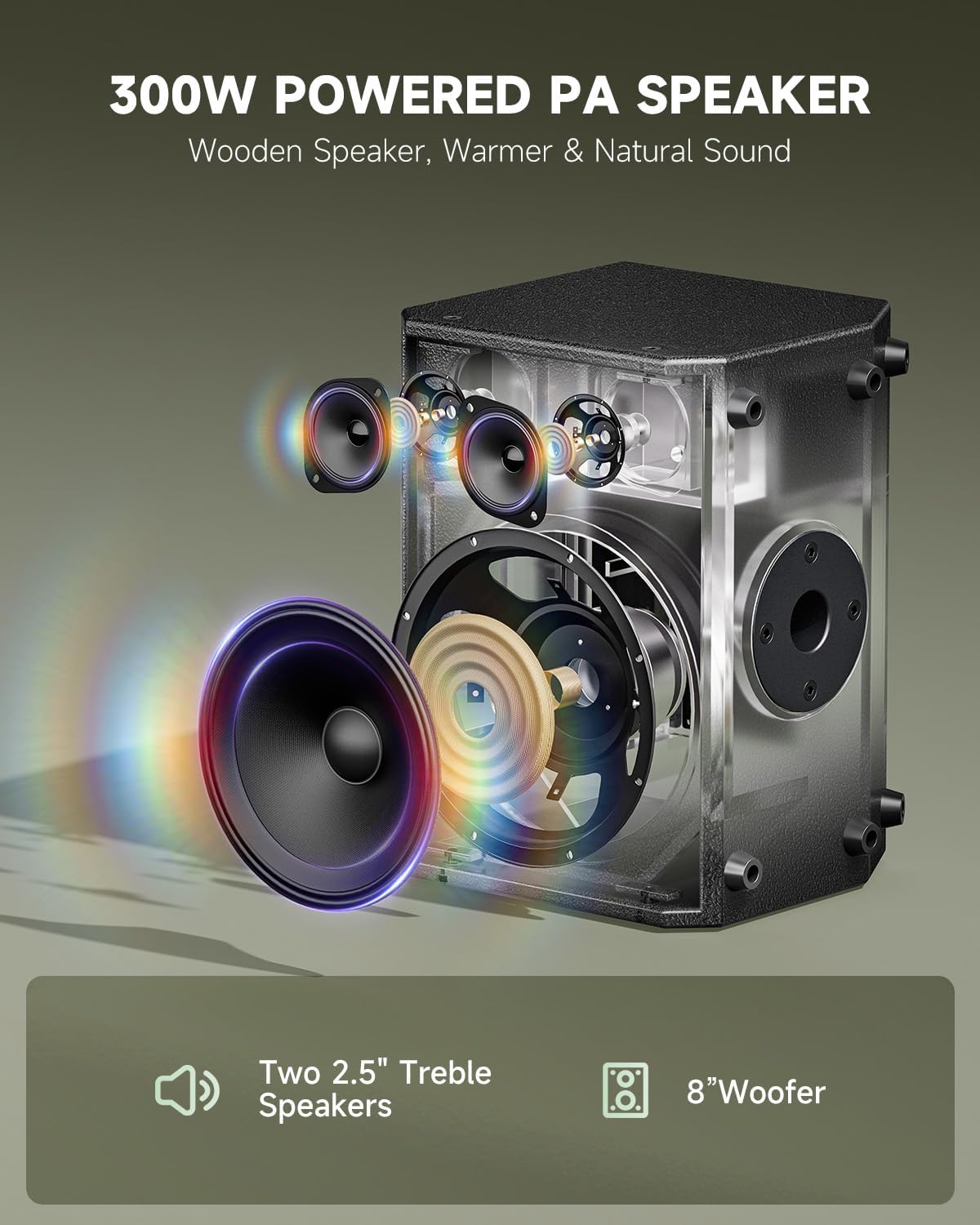 Donner MT-1 Portable PA System, 300W Wireless BT Speaker Sound Amplifier, 4-6h Outdoor Use, with Two 2.5
