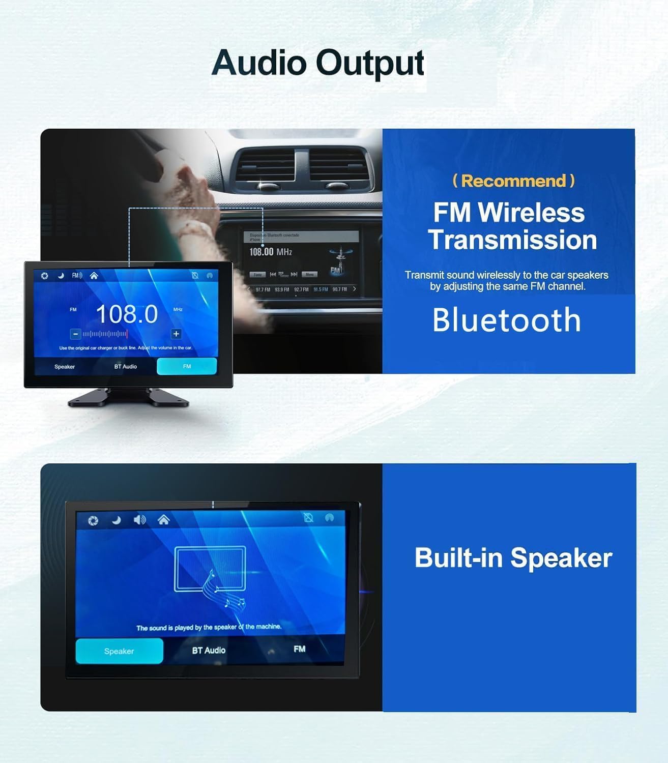 10.1'' Touch Screen 4CH 1080P Car Dash Cam DVR Backup Camera System FM Radio Built-in Speaker Wireless Apple CarPlay Android Auto Link Audio Output Playback for Truck Caravan Trailer Motorhome RV