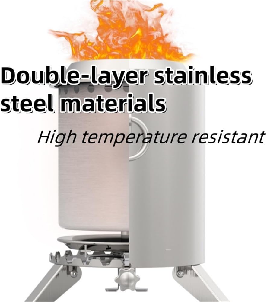 Small Smokeless Fire Pit, Firepit with Foldable Support Legs, Fire Pits for Outside Wood or Charcoal Burning, Double Layer Stainless Steel Tabletop Fire Pit(Silver)