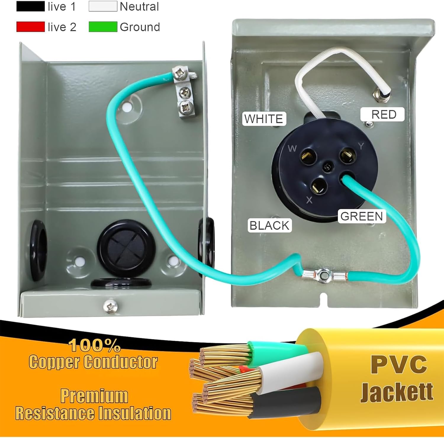 30 Amp Generator Cord and Power Inlet Box (Pre-Drilled) Waterproof Kit, 25 Feet Nema L14 30p Generator Extension Cord with L14-30P to L14-30R Twist Lock Plug for Outdoor Use,125/250 Volts