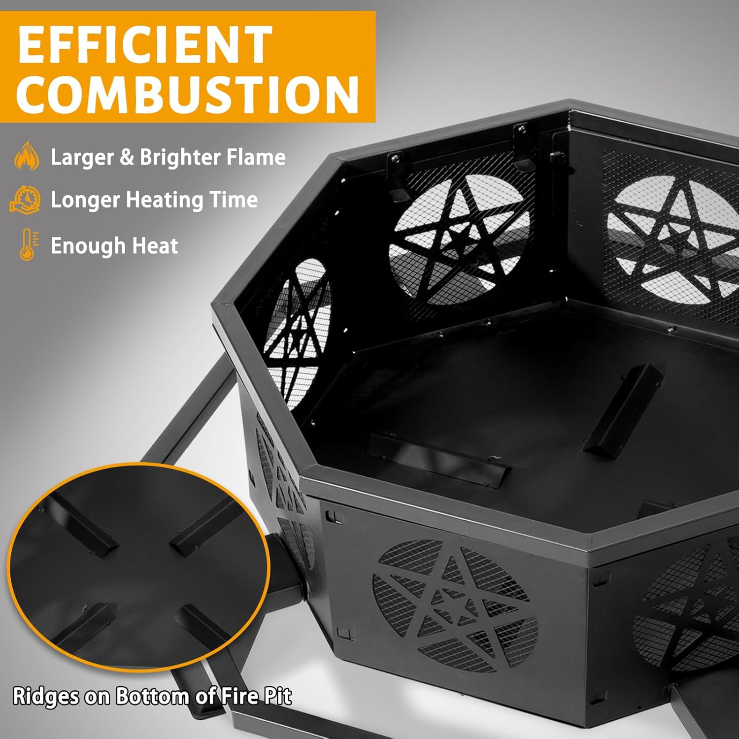 43 inch Fire Pit for Outside, Heavy Duty Wood Burning Fire Pits with Fire Poker, Outdoor Octagonal Firepit for Camping, Yard, Patio