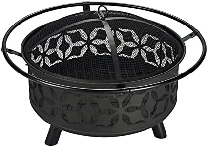 Wood Burning Fire Pit Backyard with Cooking Grill, 32in, Black, 24in