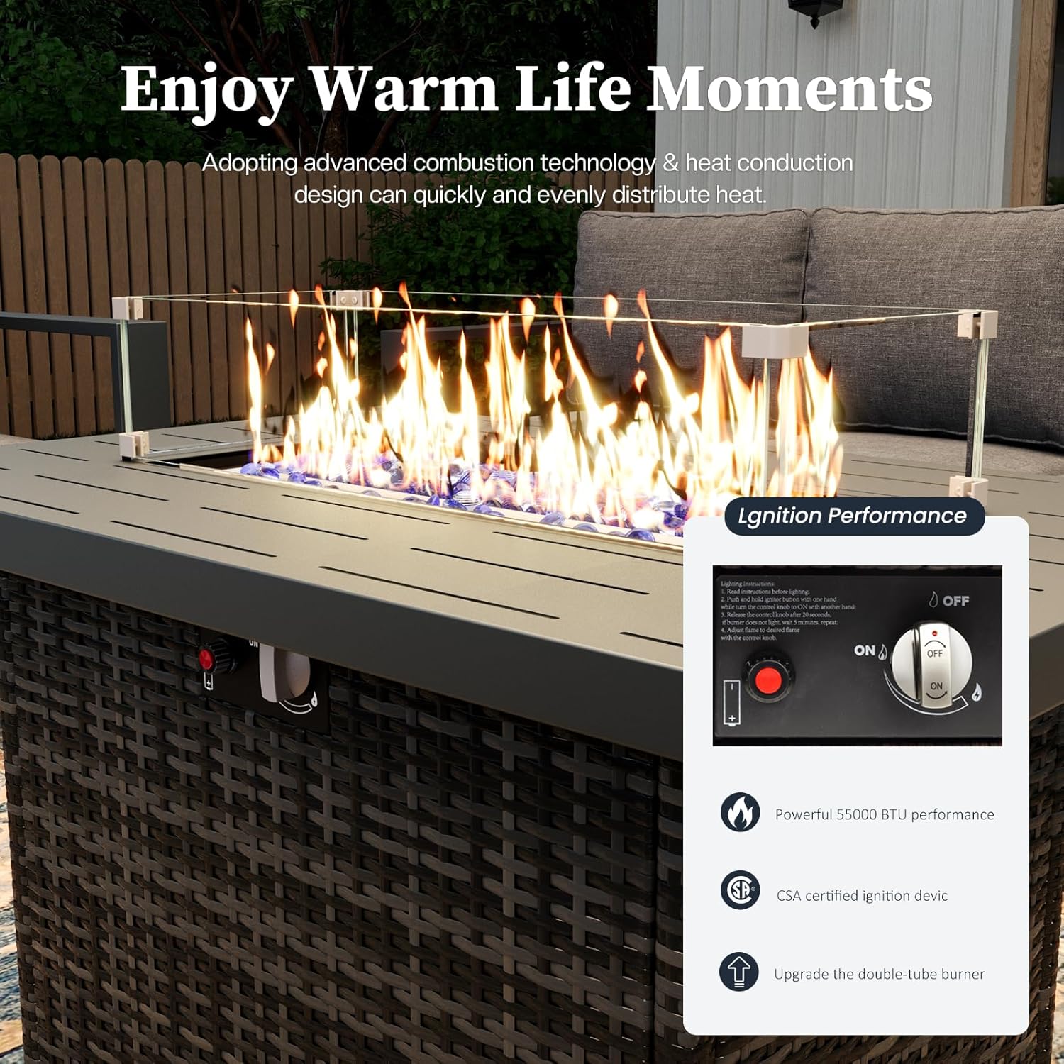 5 Piece Modern Aluminum Patio Furniture Set with Fire Pit Table, Outdoor Patio Sectional Conversation Metal Seating Sets with Olefin Cushion