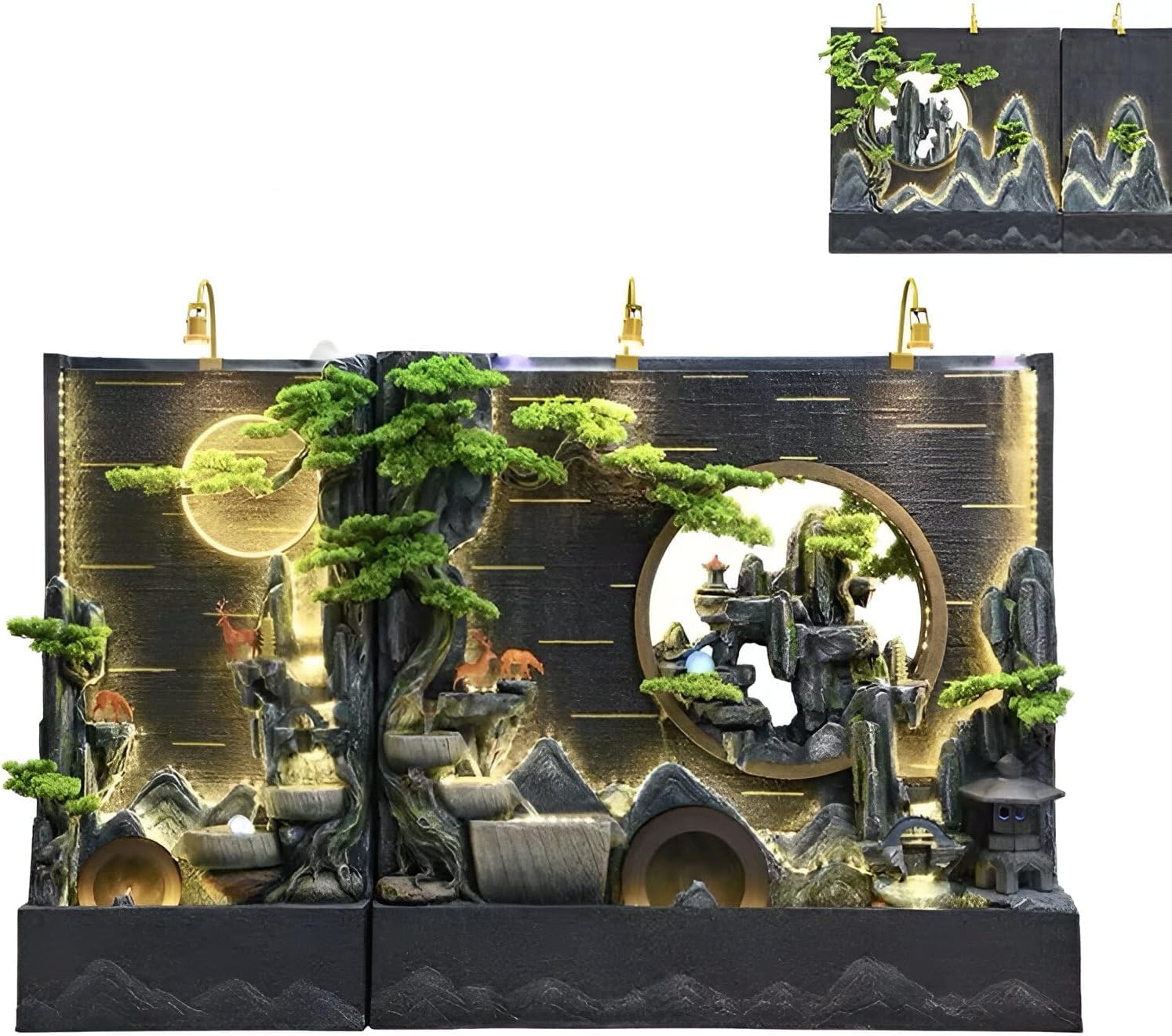 6.5ft Independent Modular Fountain&Double-Sided Design - with LED, Mist, Landscape - Suitable for Indoor and Outdoor use|Rainproof and UV-Proof|not affected by Weather (A+B, Double-Sided)