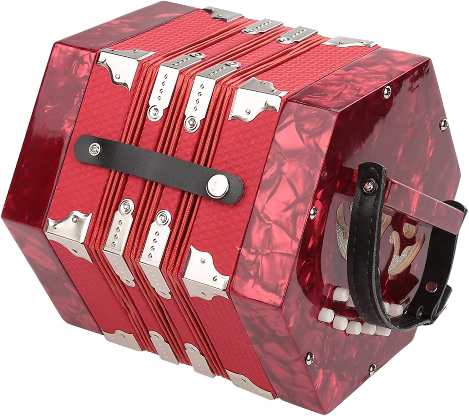 Drfeify 20-Button Accordion Concertina, Lightweight and Durable Instrument for Musicians, Suitable for Children and Adults, Made of ABS Material (Red)