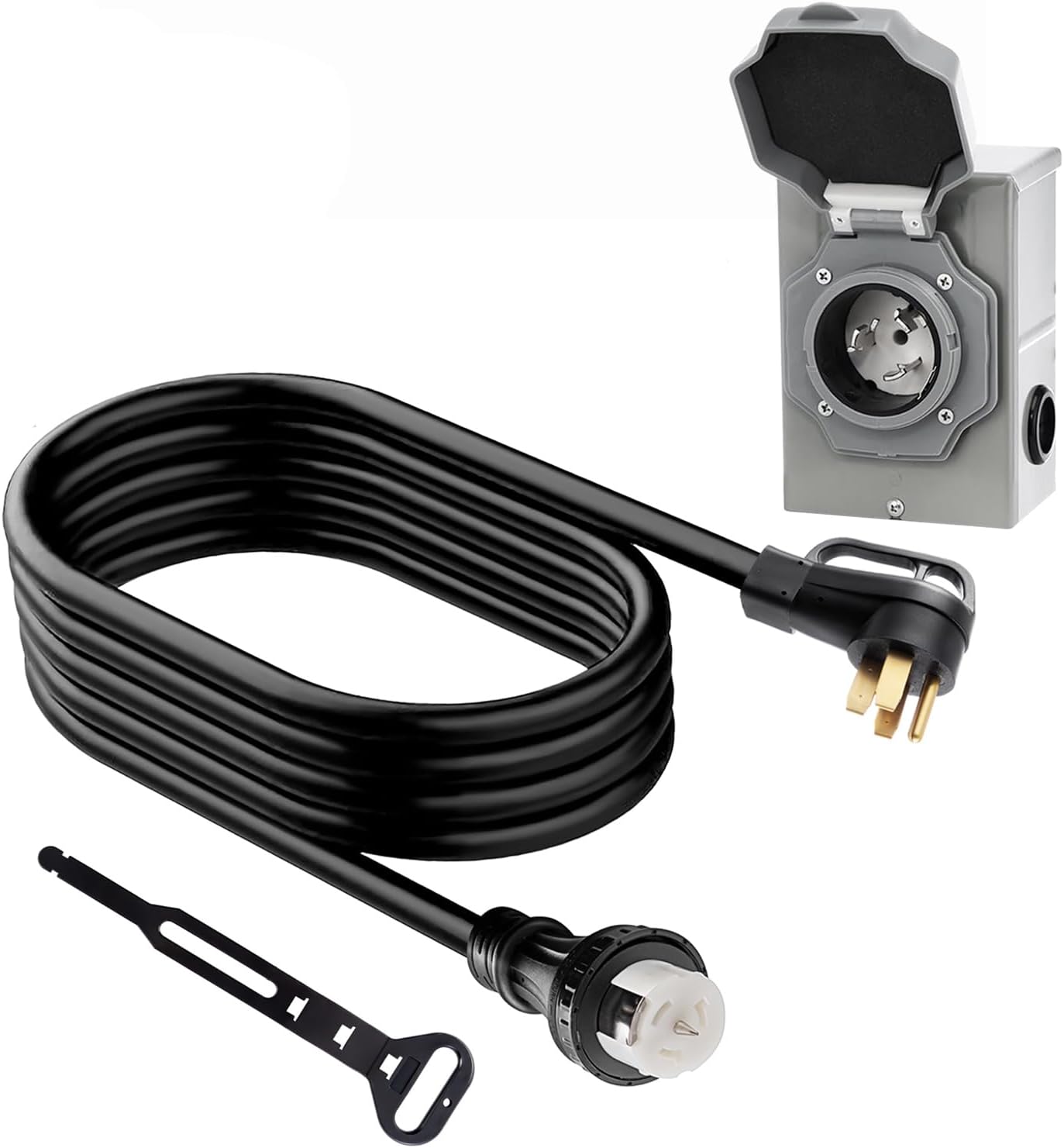 50 Amp Generator Cord and Power Inlet Box, 25Ft Generator Extension Cord, STW 6/3 + 8/1 125V/250V UL Listed Power Cords NEMA14-50P/SS2-50R & CS6364 for RV Camper and Generator to House