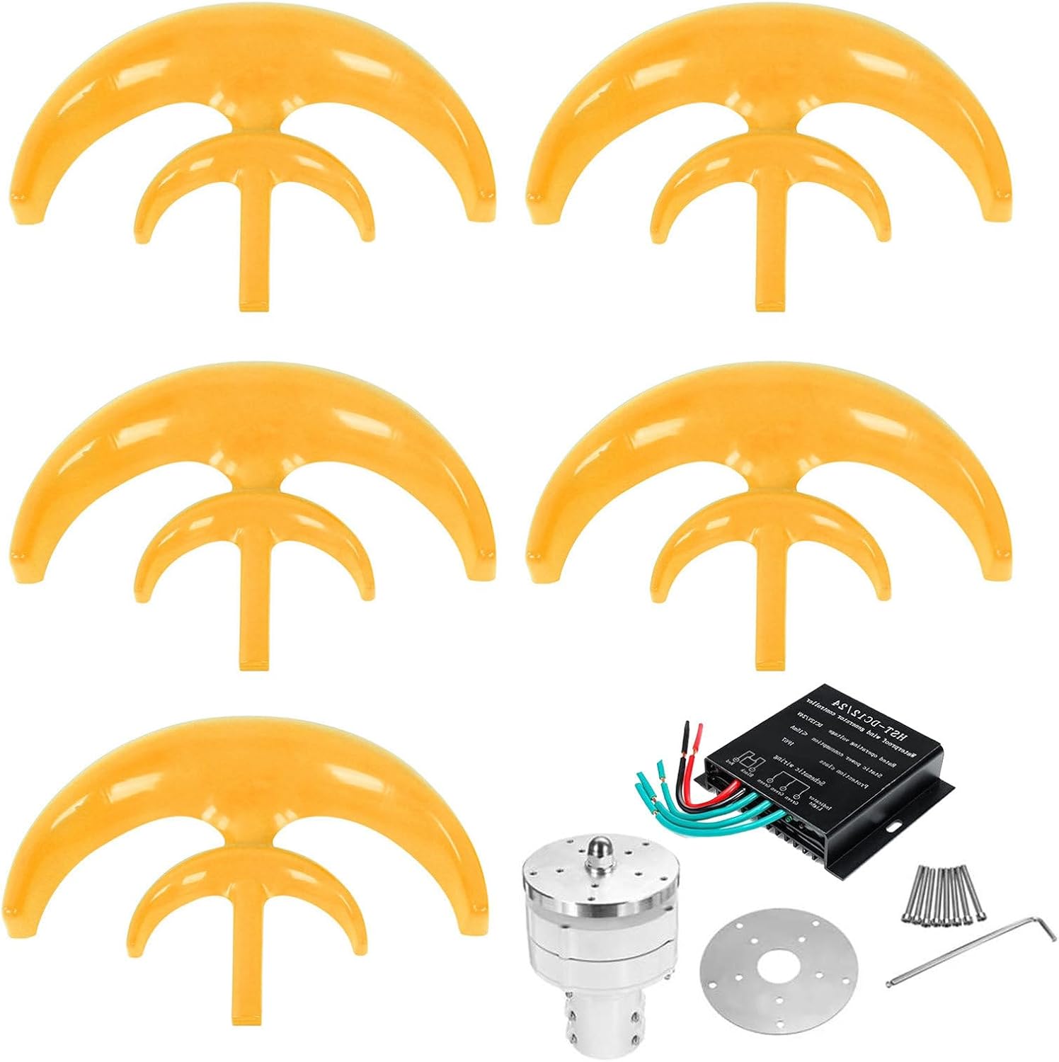 600W Wind Turbine Generator with Controller, Three-Phase AC Permanent Magnet Generator 12V 24V Home Windmill Generator,Yellow-24V