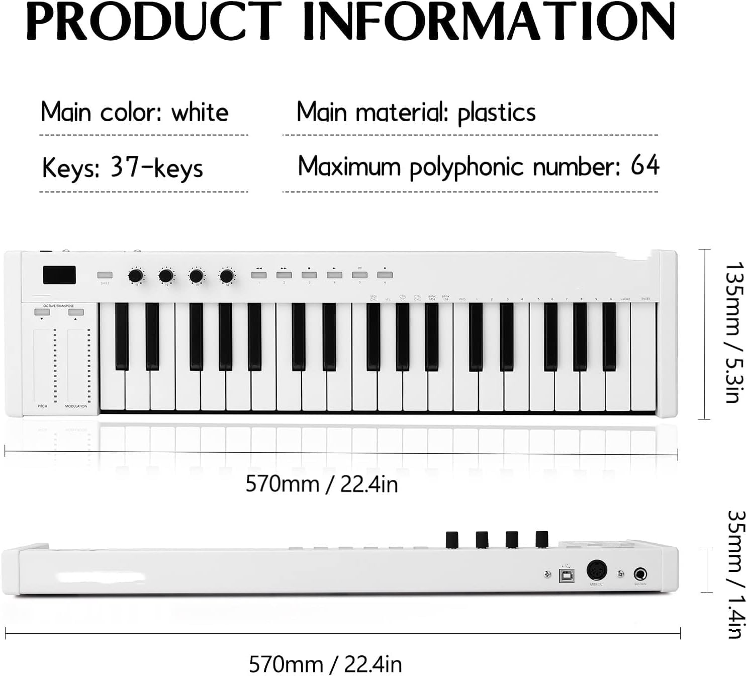 Keyboard Piano, 37-Keys Multi-funcation MIDI Keyboard Portable Electronic Piano Digital Orchestrations Keyboard Musical Instrument