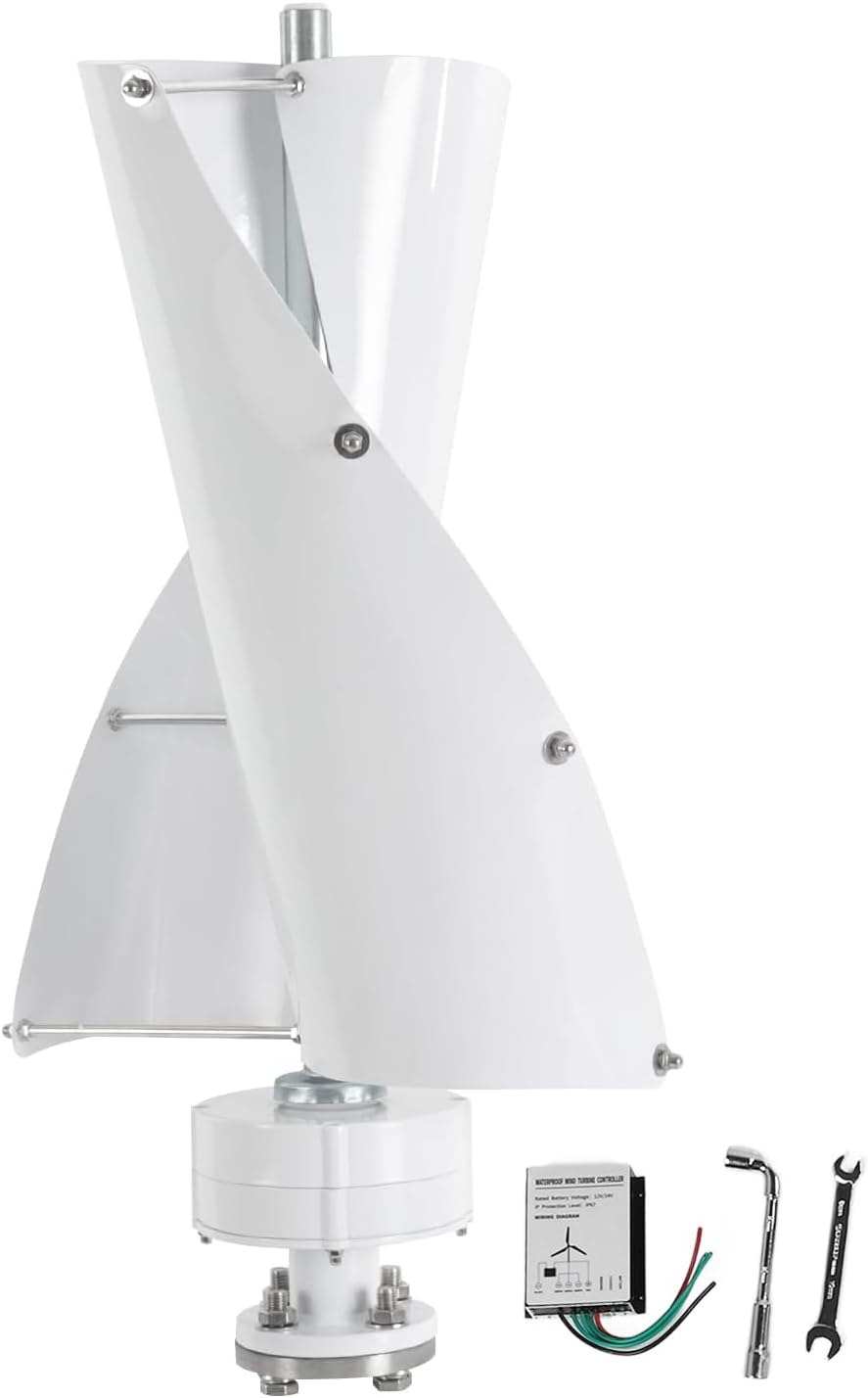 Wind Turbine, 600W Vertical Wind Turbine Permanent Magnet Generator, Low Noise Wind Power Generator Aluminum Alloy Blades for Marine, RV, Home, Boats, Cabin (12V)