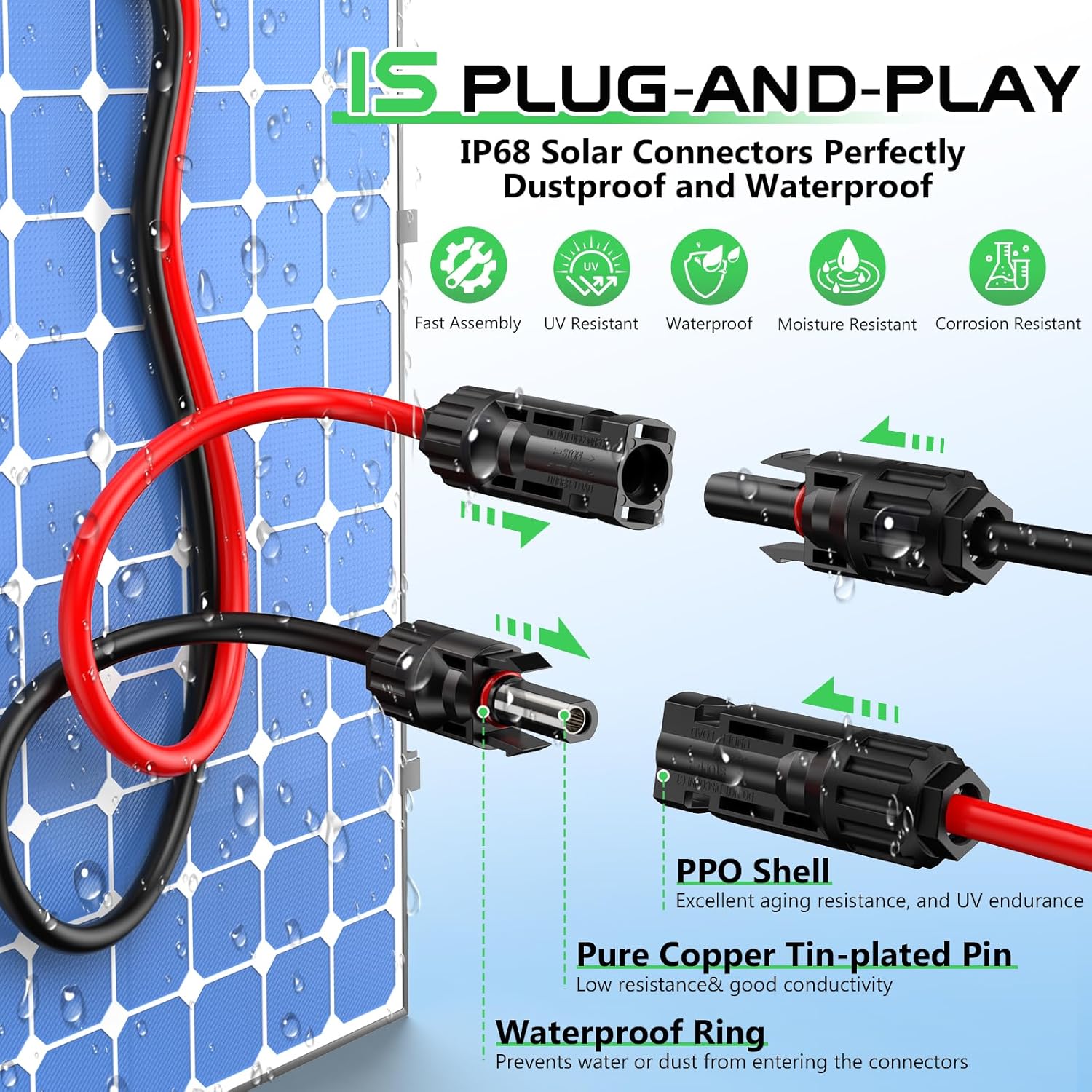 10AWG XT60 Solar Cable- Solar to XT60 Cable 3 10 15 20 25 40 50FT Charging Adapter for RV Portable Power Station- 50Ft