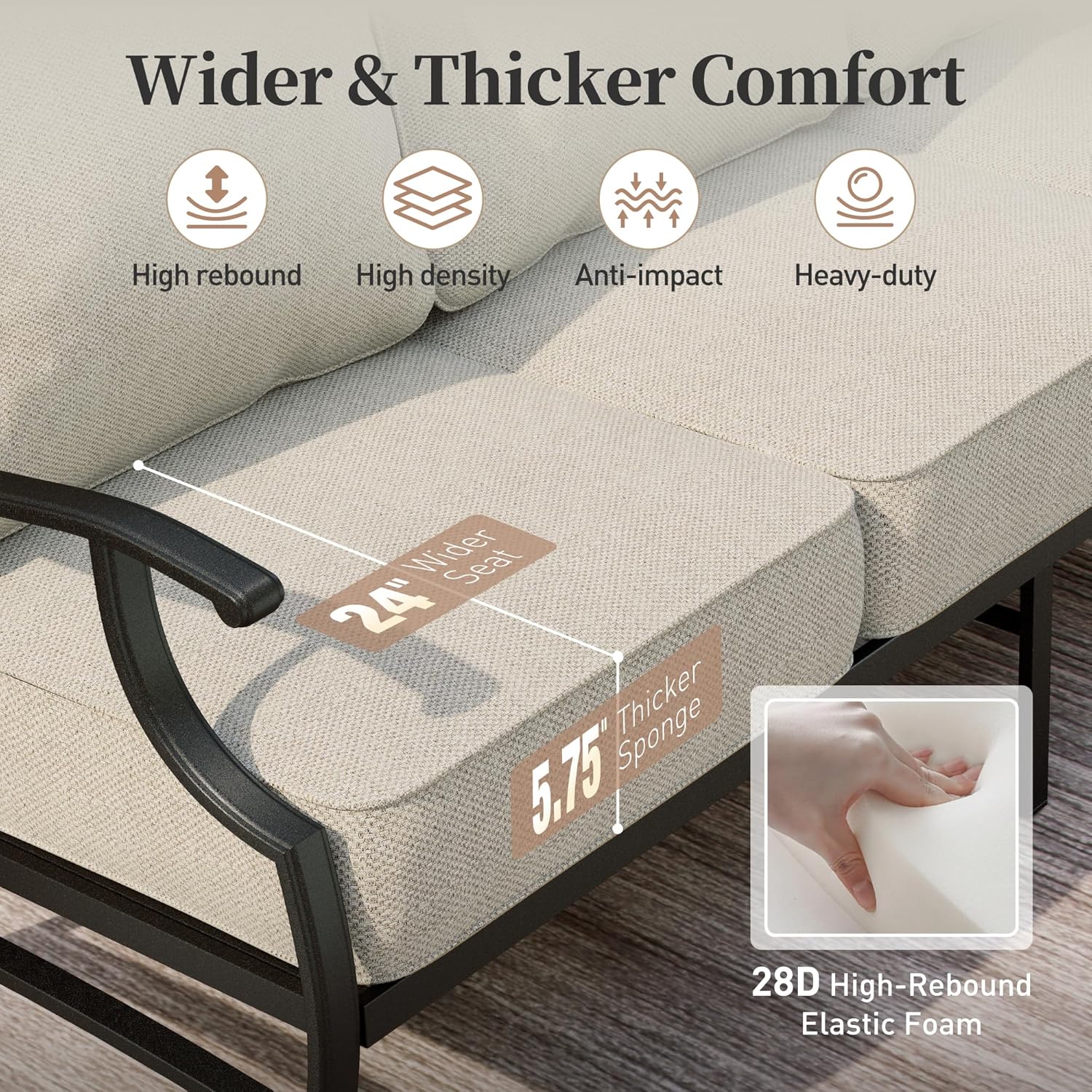 Patio Furniture Set with Firepit Table, Metal Outdoor Patio Furniture, 2 Swivel Chairs, 3 Seater Sofa, 2 Ottomans with 5.75