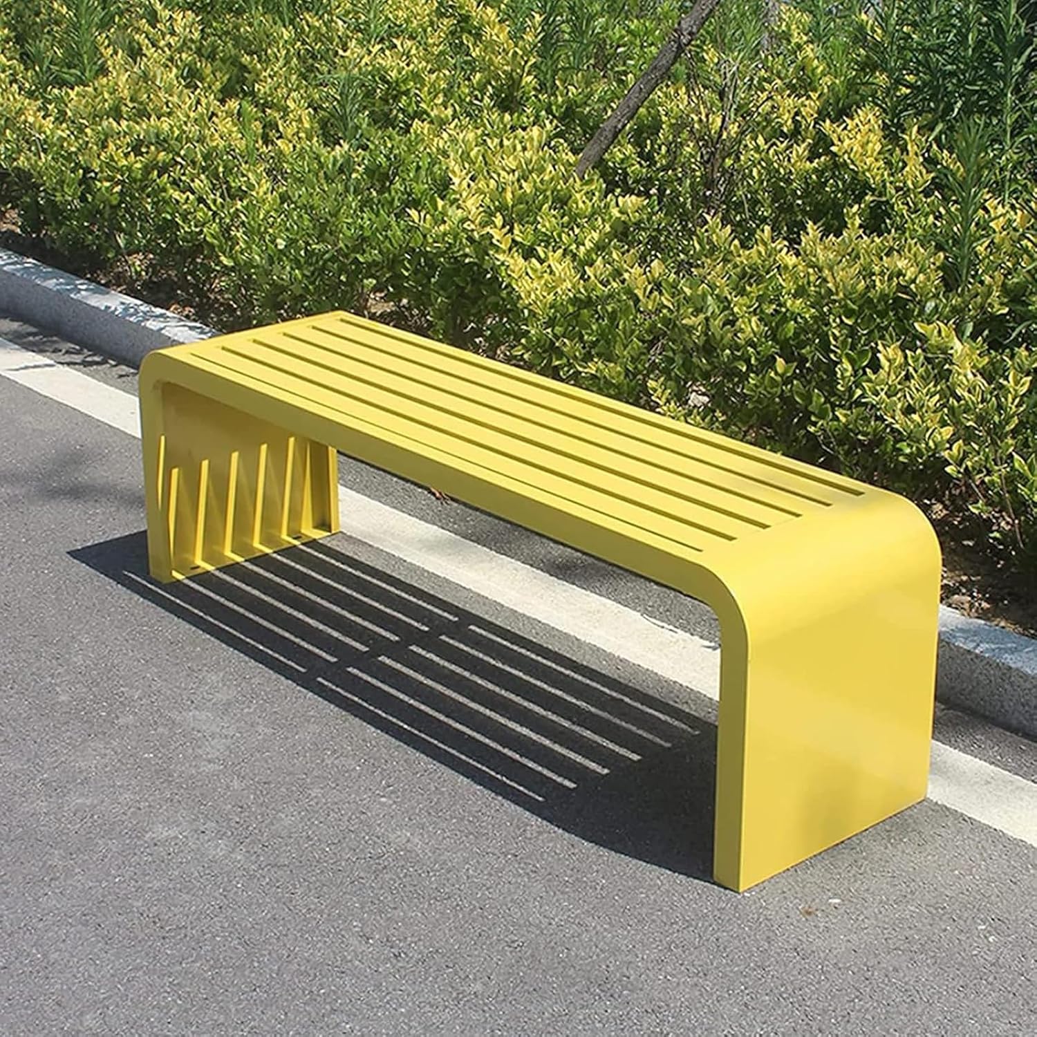 Weatherproof Metal Outdoor Bench, Backless Patio Chair, 71in Garden Furniture for Yard, Deck, Park, Porch - No Assembly Required (Yellow)