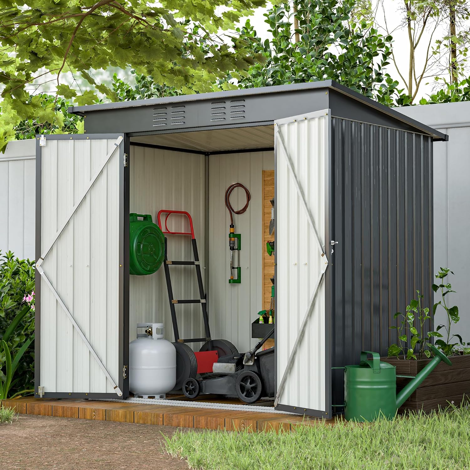 Favfurish Outdoor Storage Shed 6x4 FT,Metal Waterproof Tool Sheds with Hinged Door and Padlock,Vents,Garden Shed for Garden Backyard, Lawn,Black