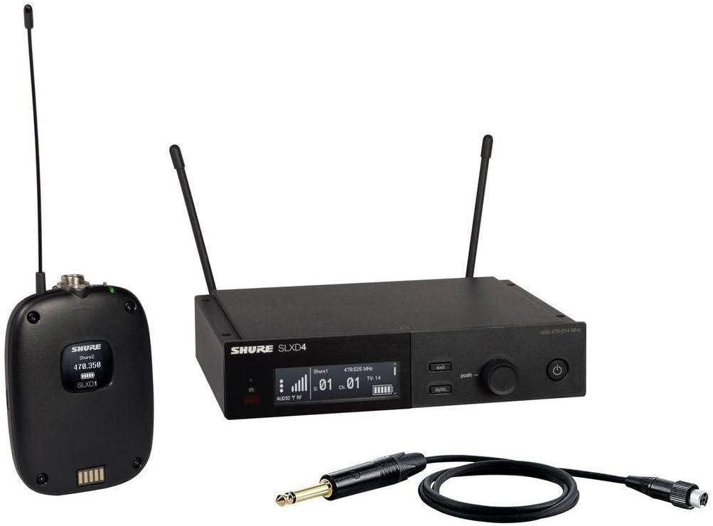 Shure SLXD14 Digital Wireless System for Guitar and Bass - Includes SLXD1 Bodypack Transmitter with WA305 Instrument Cable & SLXD4 Single Channel Rack Mount Receiver | J52 Band (SLXD14-J52)