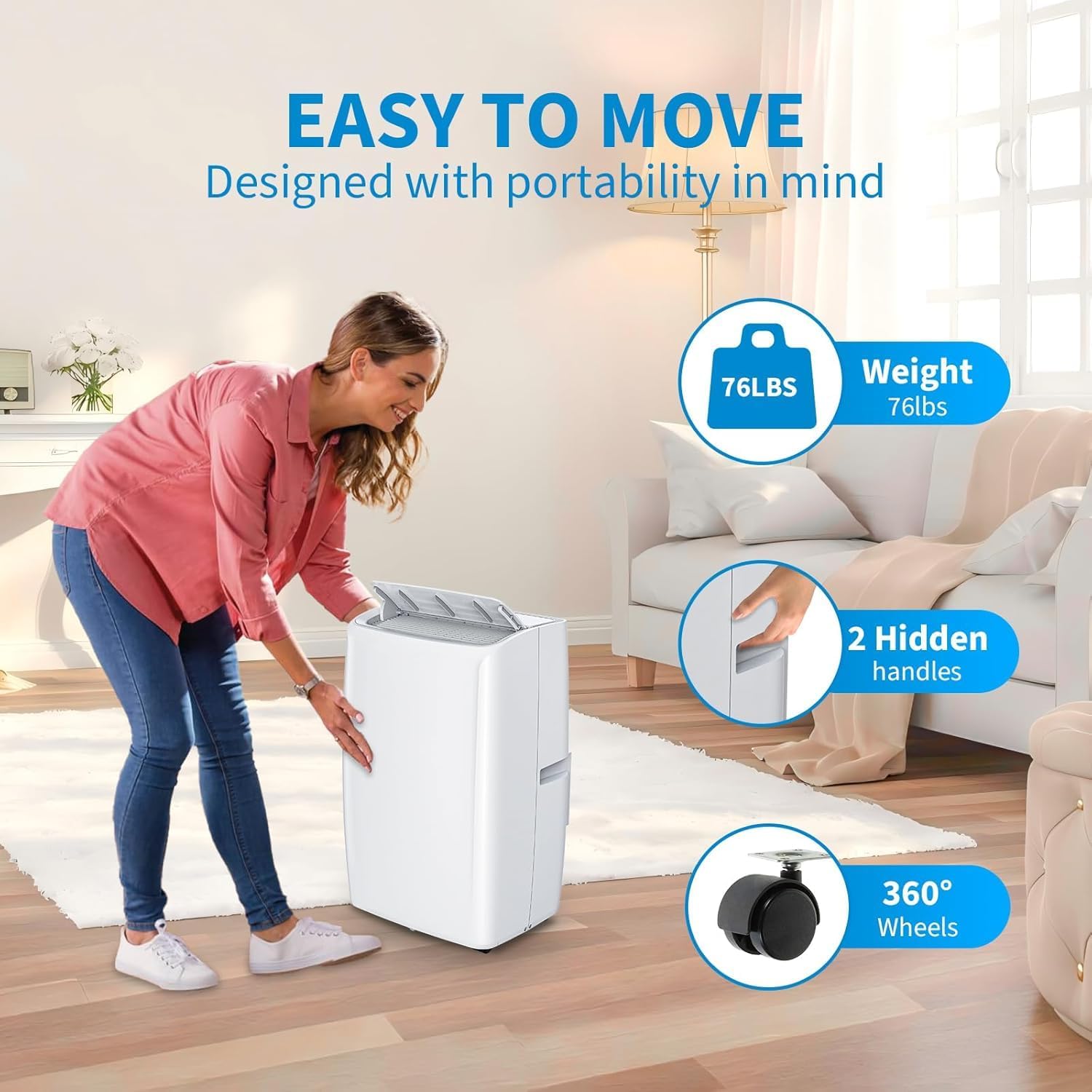 Portable Air Conditioners 14,000 BTU, Portable AC Units for Rooms With Multi-Function Fan, Dehumidifier Mode, Remote Control AC Unit for Bedroom Apartments Up to 750 Sq.Ft, White