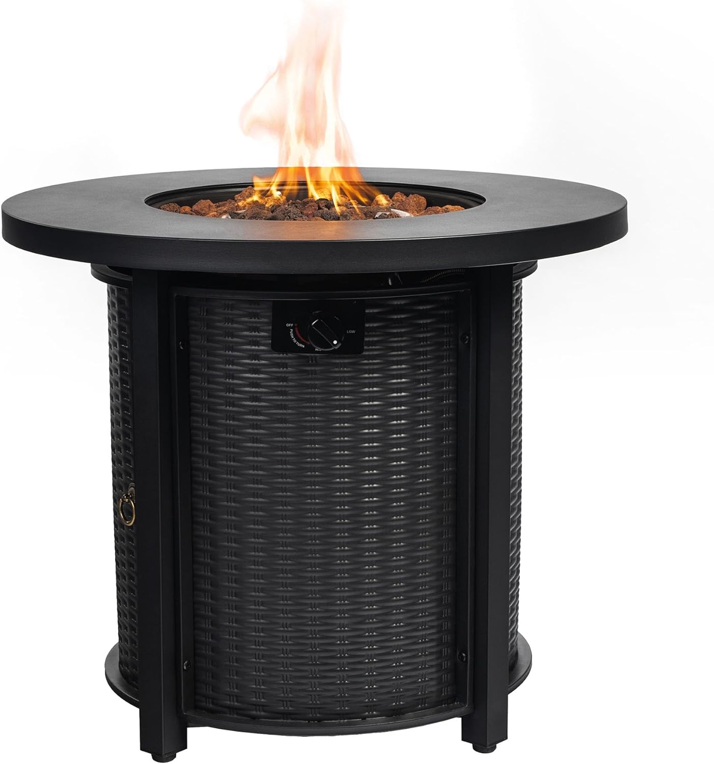 Modern 30-Inch Round Fire Pit Table in Classic Black, Durable Steel Propane Heater Delivers 50,000 BTU for Enhanced Outdoor Entertainment in Patio and Courtyard Settings