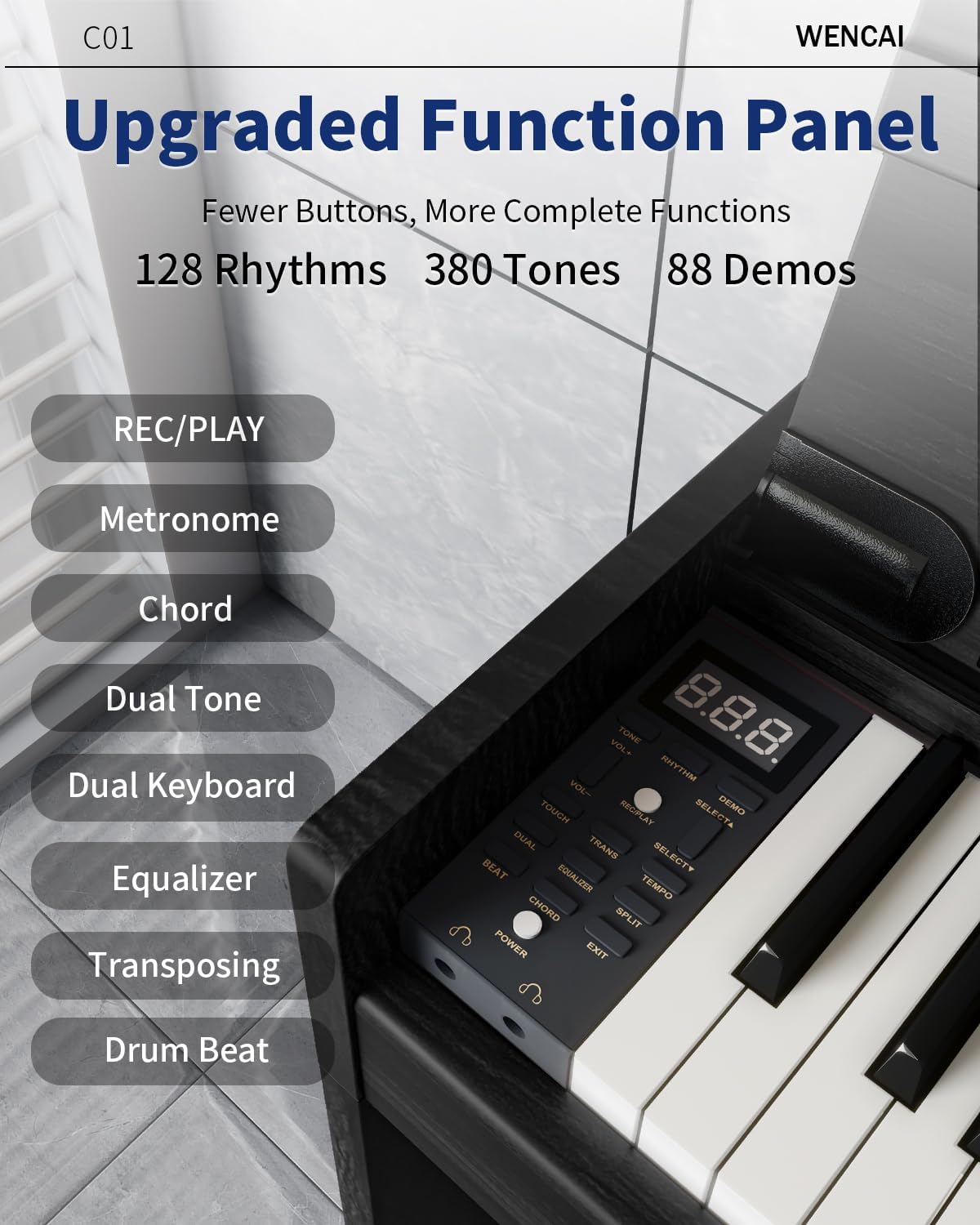 WENCAI 88 Keys Fully Weighted Digital Piano Keyboard, Hammer Action Upright Electric Piano for Beginner Professional with Cushioned Drop Cover, 3 Pedals, Black