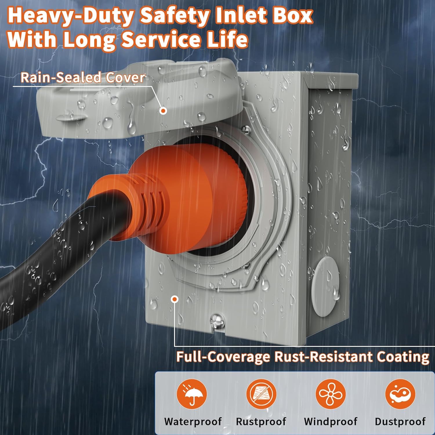 30 Amp Generator Cord and Power Inlet Box, 50FT 125V/250V 4 Prong SJTW Generator Extension Cord, Pre-Drilled 30 Amp Inlet Box Interlock Kit NEMA L14-30P to L14-30R Twist Locking ETL Listed