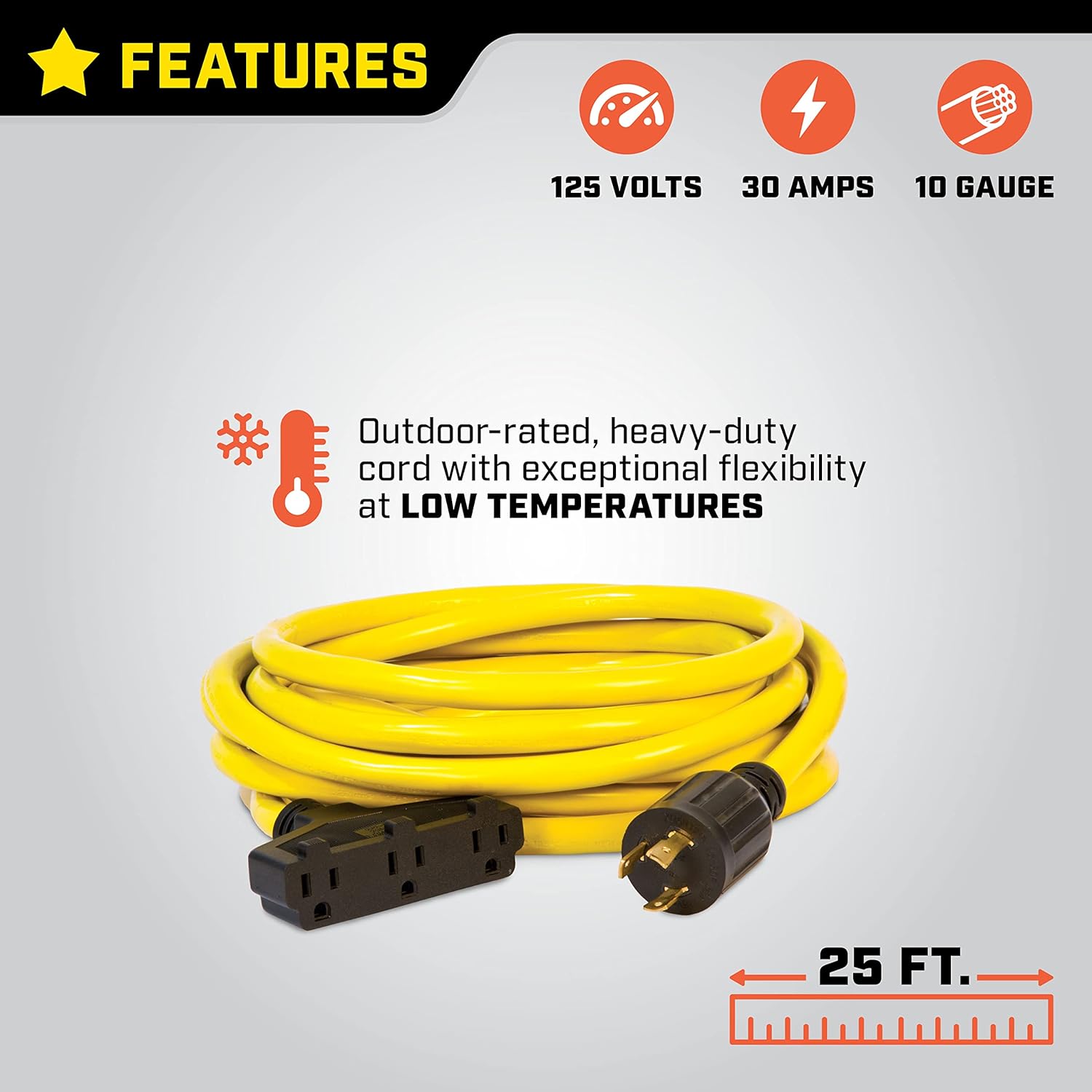 Champion Power Equipment 25-Foot 30-Amp 125-Volt Fan-Style Generator Extension Cord (L5-30P to three 5-15R)