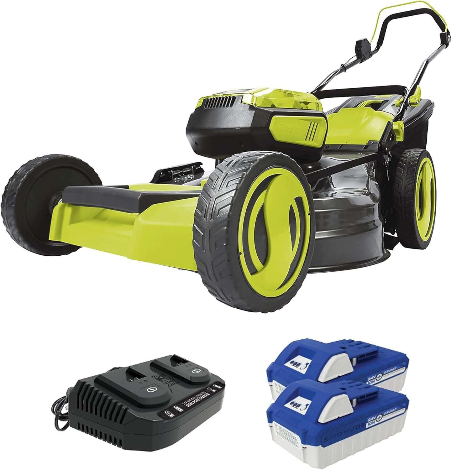 Sun Joe 24V-X2-16LM 48-Volt IONMAX Cordless Brushless Lawn Mower Kit, W/ 4.0-Ah Battery + Dual Port Charger & 12-Gallon Collection Bag, 16-Inch, Comfort Grip, One Touch 6-Position Height Adjustment