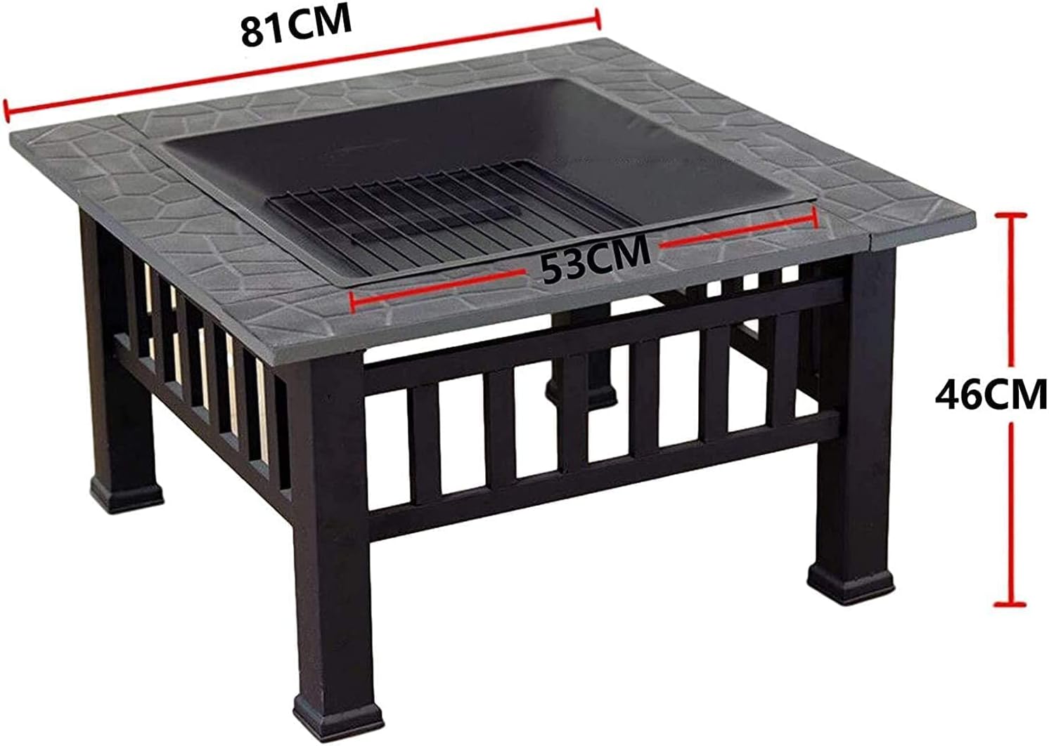 BBQ Grill Outdoor Fire Pits Outdoor Wood Burning Outdoor Fire Pits, Metal Square Firepit Patio Stove BBQ Grill Fire Pit Bowl with Spark Screen Cover,Log Grate, Poker with Cover BBQ Cook