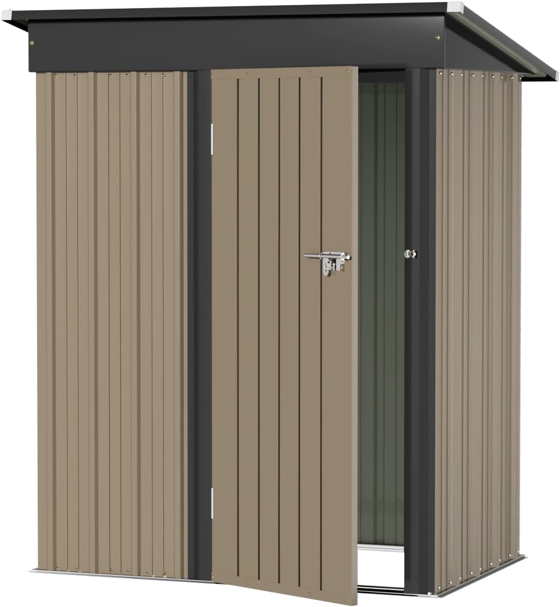 Greesum Metal Outdoor Storage Shed 5FT x 3FT, Steel Utility Tool Shed Storage House with Door & Lock, for Backyard Garden Patio Lawn (5' x 3'), Brown