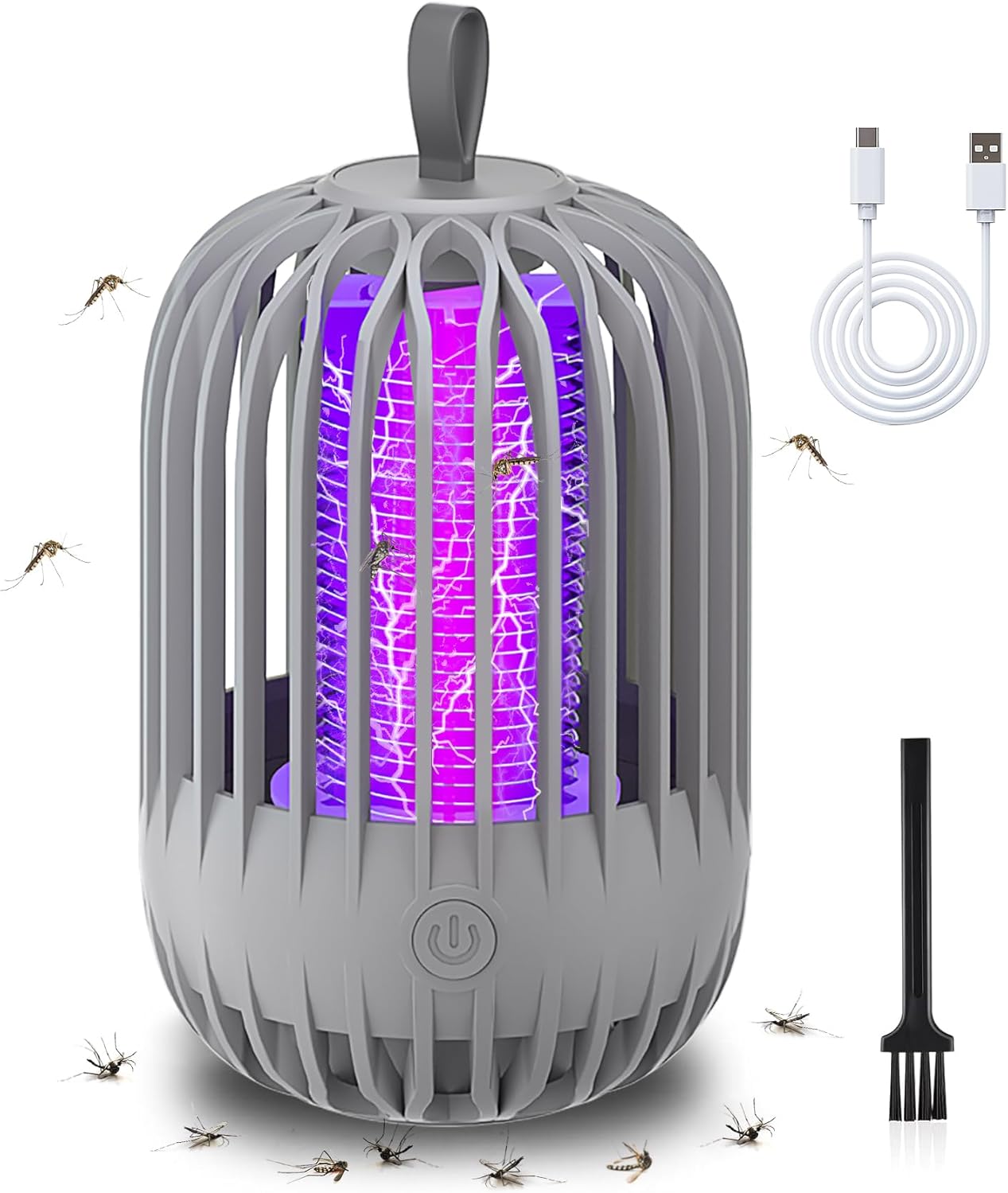 Bug Zapper Indoor & Outdoor Rechargeable Fly Trap Mosquito Zapper with USB Power Supply, Powerful Electric Mosquito Trap Portable Dual-Function, Gray