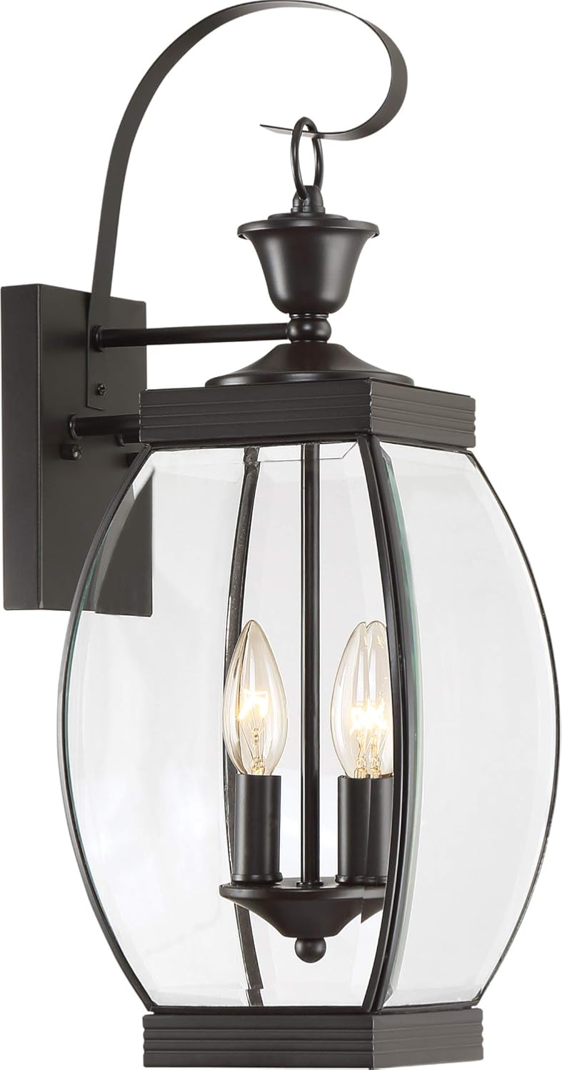 Quoizel Oasis 2-Light Medici Bronze Outdoor Wall Lantern with Clear Glass, Traditional Wall Light for Front Door, Porch, Patio, or Garage