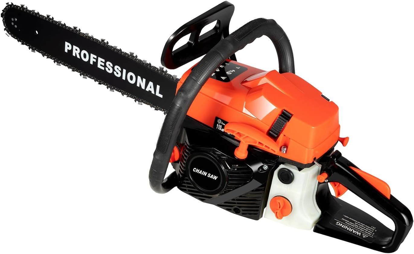 Gas Chainsaw, 3.6HP 58CC 2-Stroke 20 Inch Gasoline Powered Chainsaw 2.6kw 2-Cycle Air-Cooled Cutting Wood Gas Sawing Crankcase Chain Saw for Tree Cutting, Logging, Tree Trimming, Cutting Branches