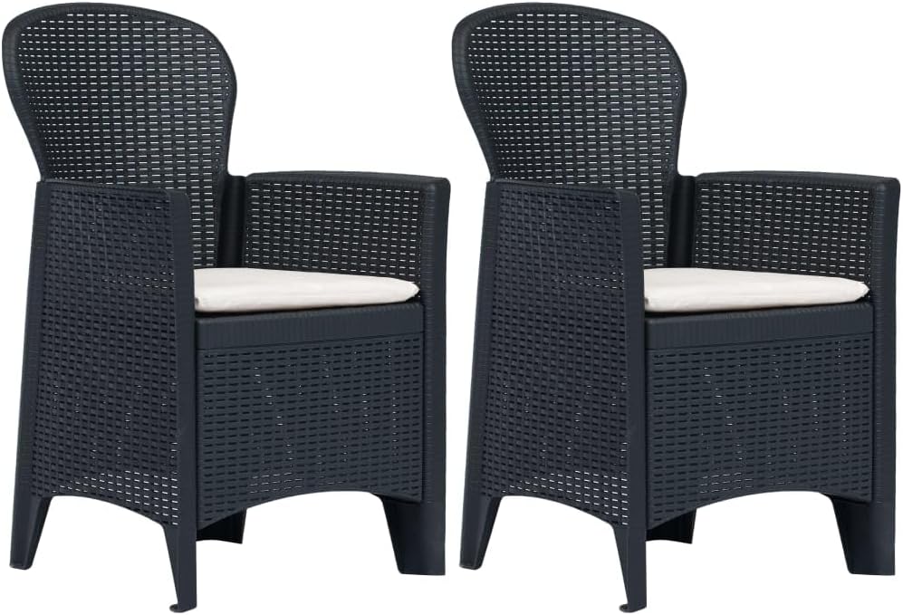 Patio Chairs 2 pcs with Cushion Anthracite Plastic Rattan Look,Enhance Outdoor Living with AllWeather RattanStyle Patio Chairs Outdoor Furniture, Outdoor Chairs