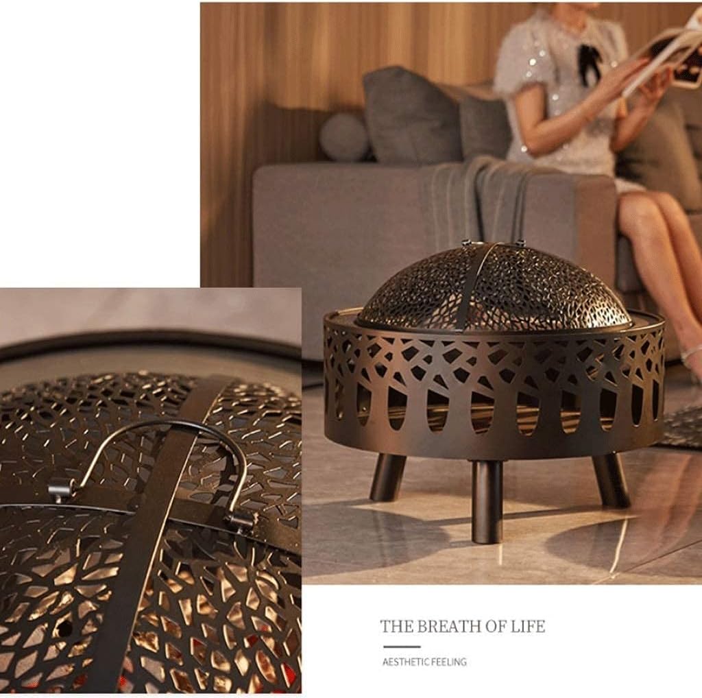 Fire pits Multifunction Outdoor Fire Pit with Log Grate Metal Firepit Patio Stove Wood Burning BBQ Grill Fire Pits Bowl, Poker for Backyard Garden Fire Pit