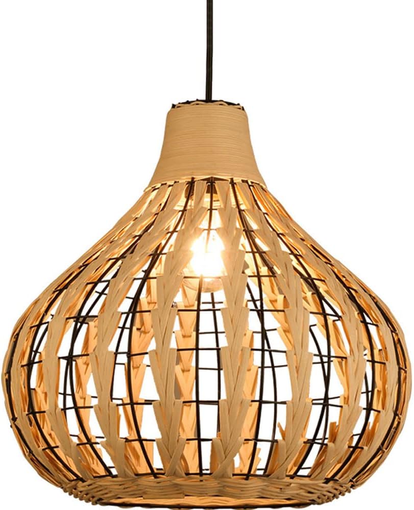 13.7'' Bamboo Lantern Pendant Lamp,Retro Japanese Style Chandelier,Hanging Light Ceiling Lighting Fixture,for Living Room Bedroom Cafe Teahouse Bar Club