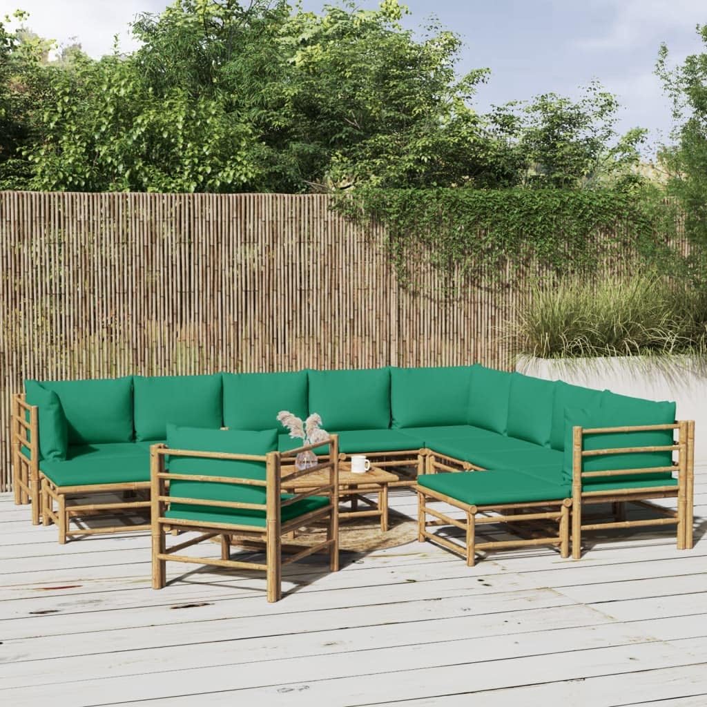 12 Piece Patio Lounge Set with Green Cushions Bamboo,Elegant Bamboo Lounge Set: Comfort and Style for Your Outdoor, Patio Furniture Sets, Outdoor Furniture Sets