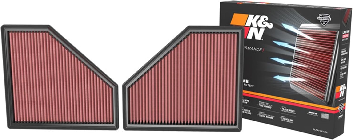 K&N Engine Air Filter: Increase Power & Acceleration, Washable, Premium, Replacement Car Air Filter: Compatible with 2020-2022 BMW M3/M4, 33-3171