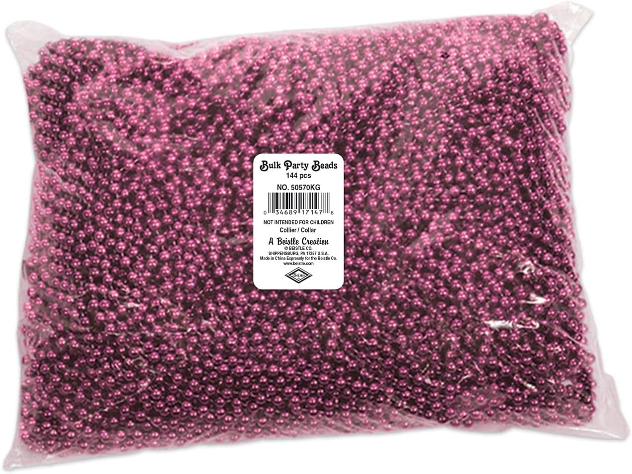 Beistle Bulk 720-Pack Small Round Party Beads, 7mm by 33-Inch, Cerise
