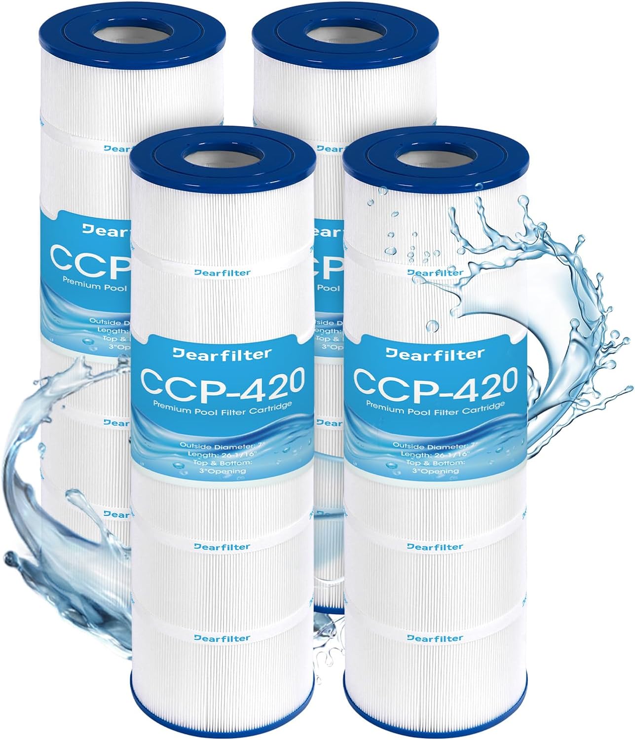 CCP420 Pool Filter Cartridges, Compatible Replacement for Pentair Clean & Clear Plus 420 178584, R173576, Unicel C-7471, Pleatco PCC105, & Filbur FC-FC-6470, FC-1977, 420 sq.ft, 4-Pack