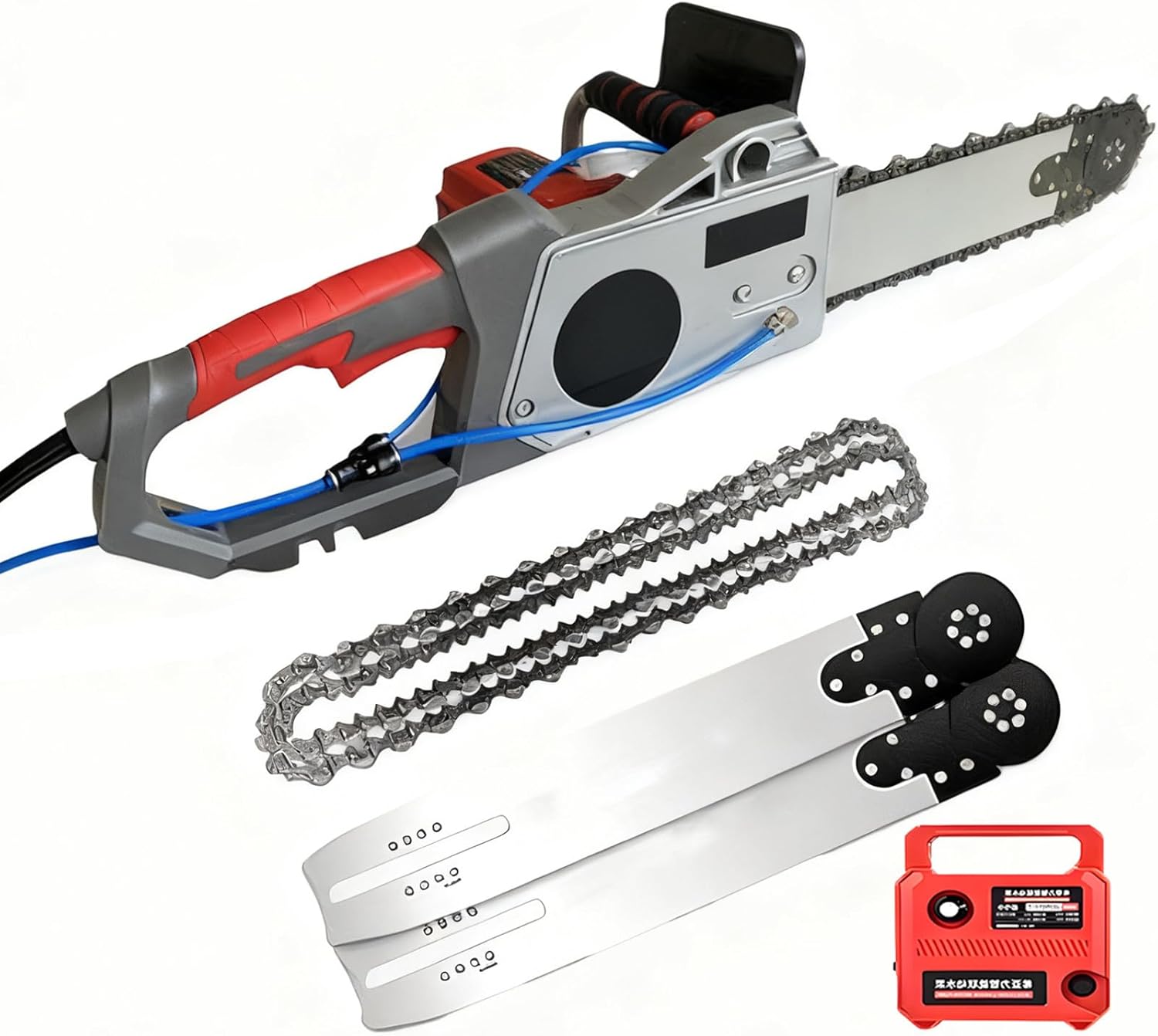 Electric Concrete Saw 5800W 6500W Power with 2 Diamond Chains and 2 Guide Plates for Cutting Granite Reinforced Concrete 13.8In 18.9In Depth 6300RPM High Speed 480