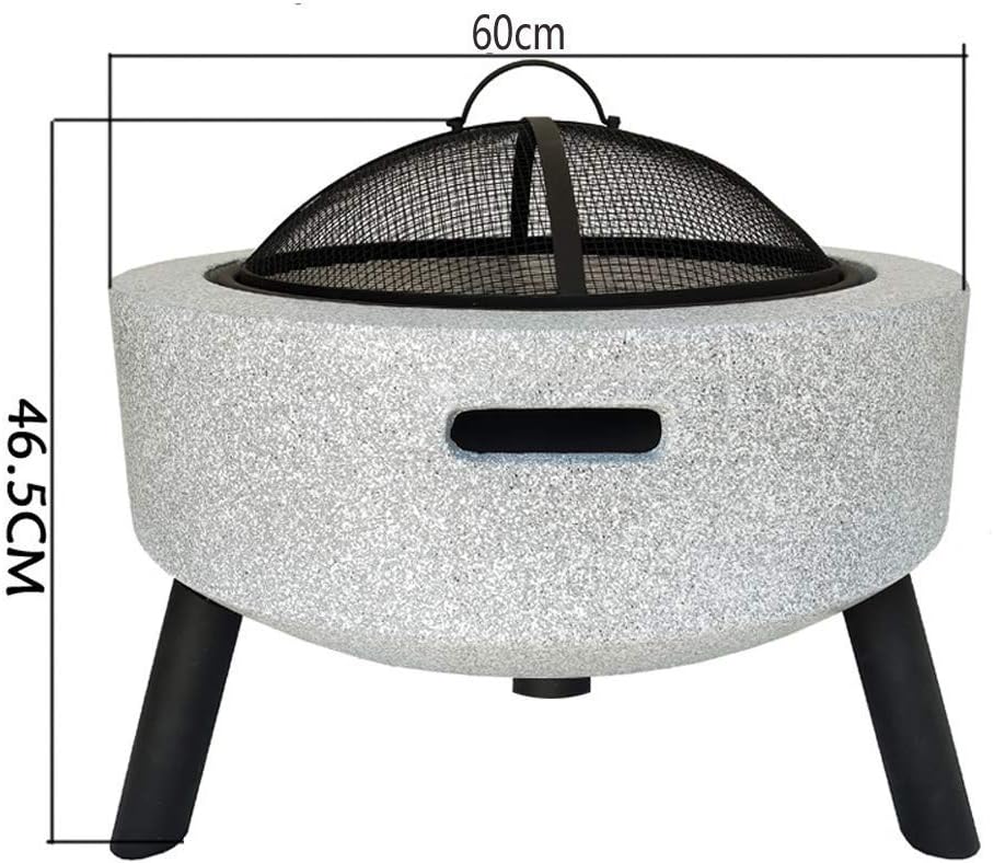 Fire Pits for Garden,Large Wood Burning, with Grill and Lid Cast Iron Fire Bowl Cover 60Cm Camping Spark Guard Outdoor Firepit