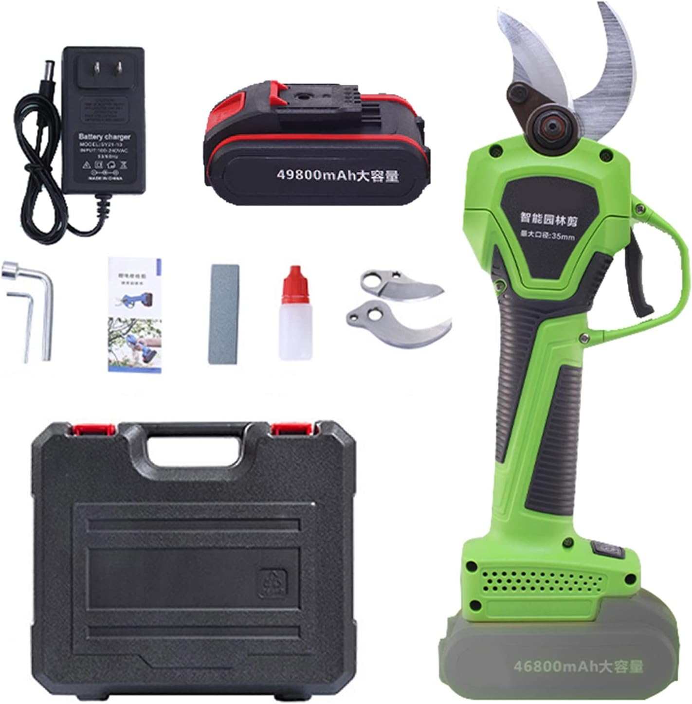 Professional Cordless Electric Pruning Shears Secateurs, Tree Branch Pruner Trimmers with Rechargeable Lithium Battery, 35mm (1.3 Inch) Cutting Diameter (Color : Battery*1, Battery *1 : 35mm)