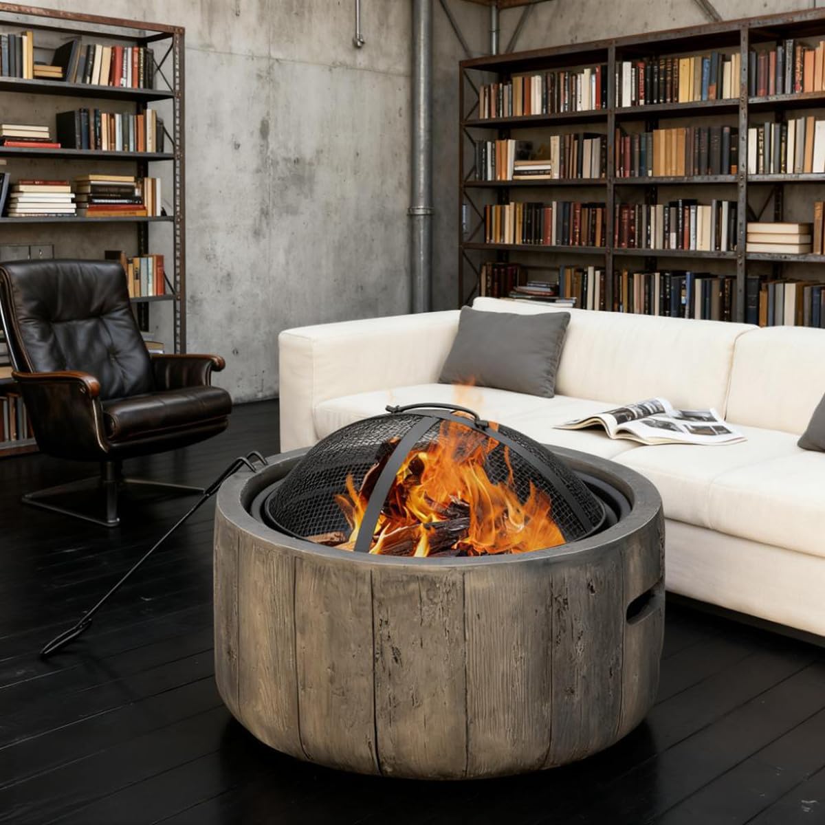 Smokeless Fire Pit 18 Inch Wood Burning Fire Pit for Outside Rustic Wood Stump Fire Bowl with Spark Screen Charcoal Grate & Poker for Backyard Patio & Garden