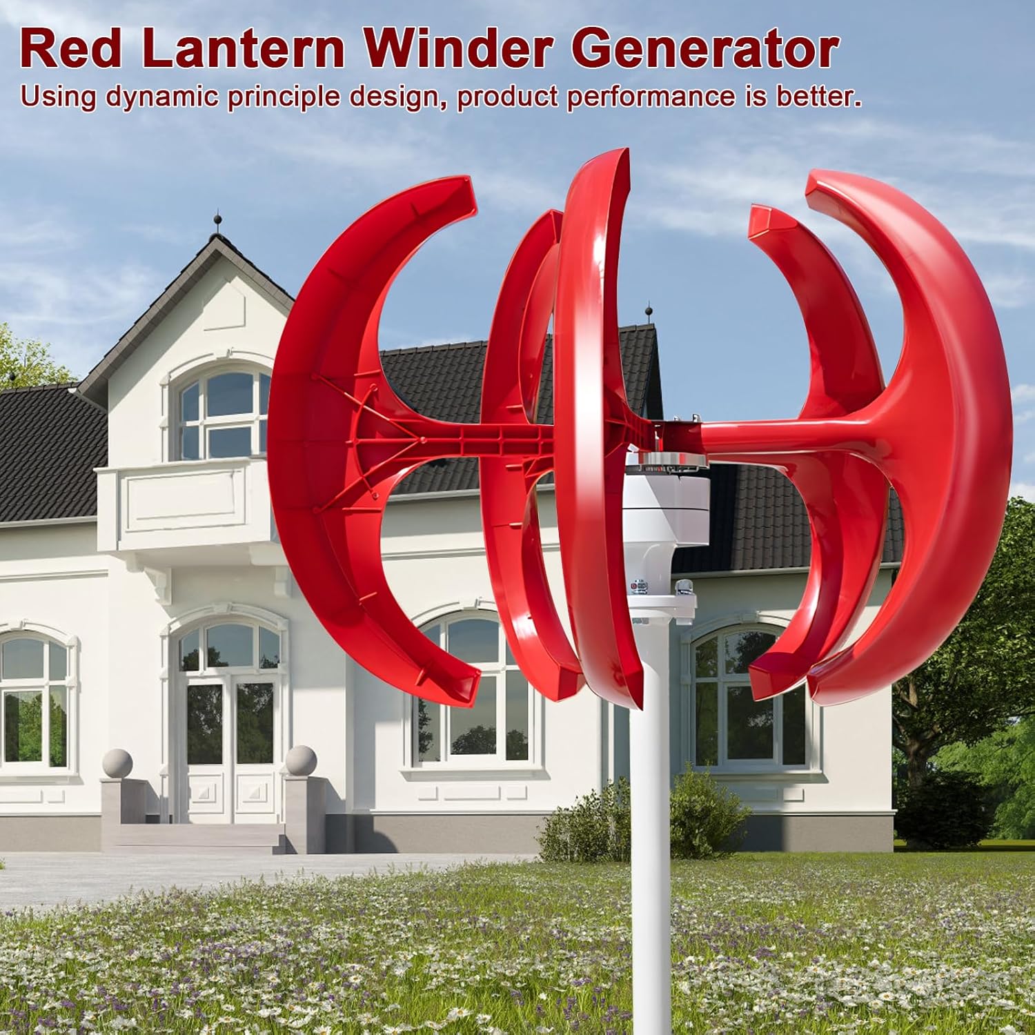 1000w 12v/24v Wind Generator Kit,5-Blade Lantern Wind Generator,Vertical Wind Turbines,Electromagnetic Electricity Producer Equipment Red