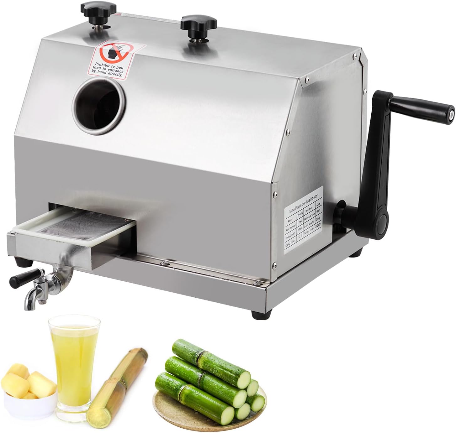 Manual Sugar Cane Juicer, Commercial Sugar Cane Press with Stainless Steel 3 Rollers, 2.4 in Large Inlet, Sugarcane Juicer Machine with 110 LBS/H High Output, Sugarcane Juicer for Commercia