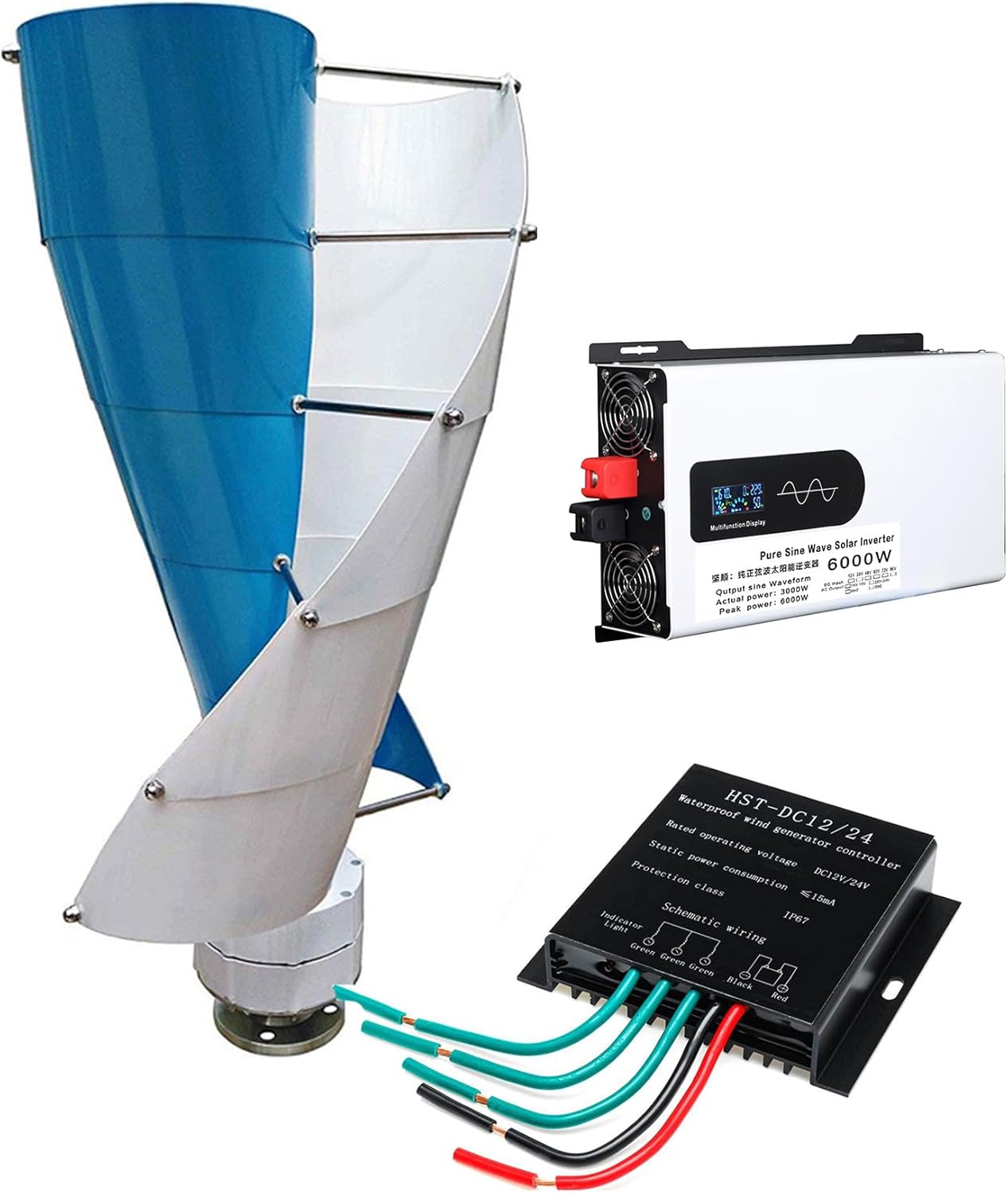 2M/S Wind Speed Starting Wind Power Generator 2 Blades Wind Turbine Kit 6000W Vertical Axis Wind Turbine Generator, for Home, Camping